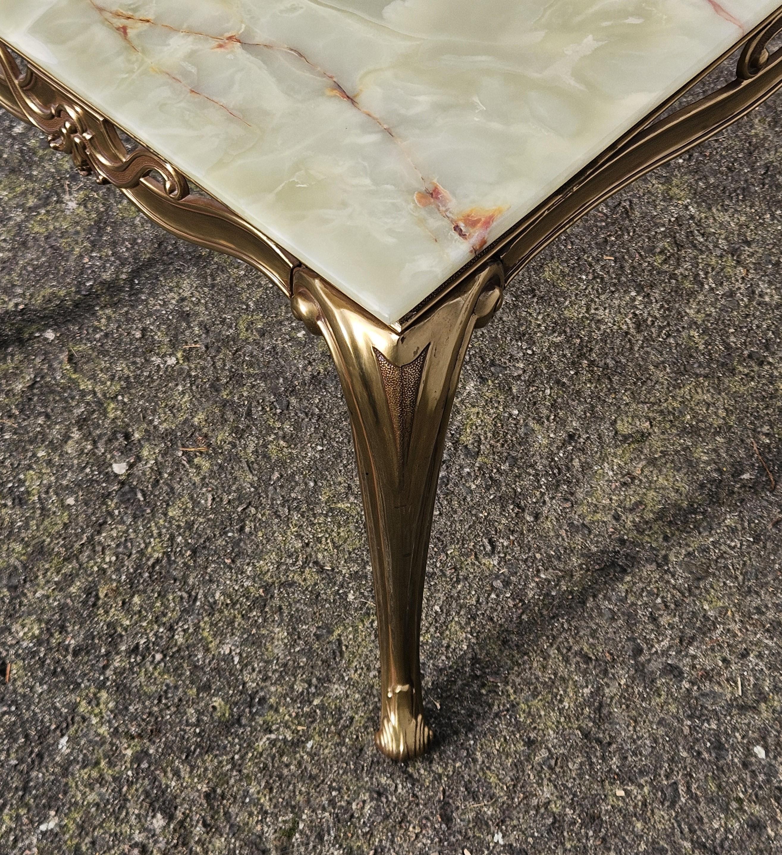 French Vintage Onyx Marble&Brass Coffee Table Cocktail-Table Regency Style-70s 1