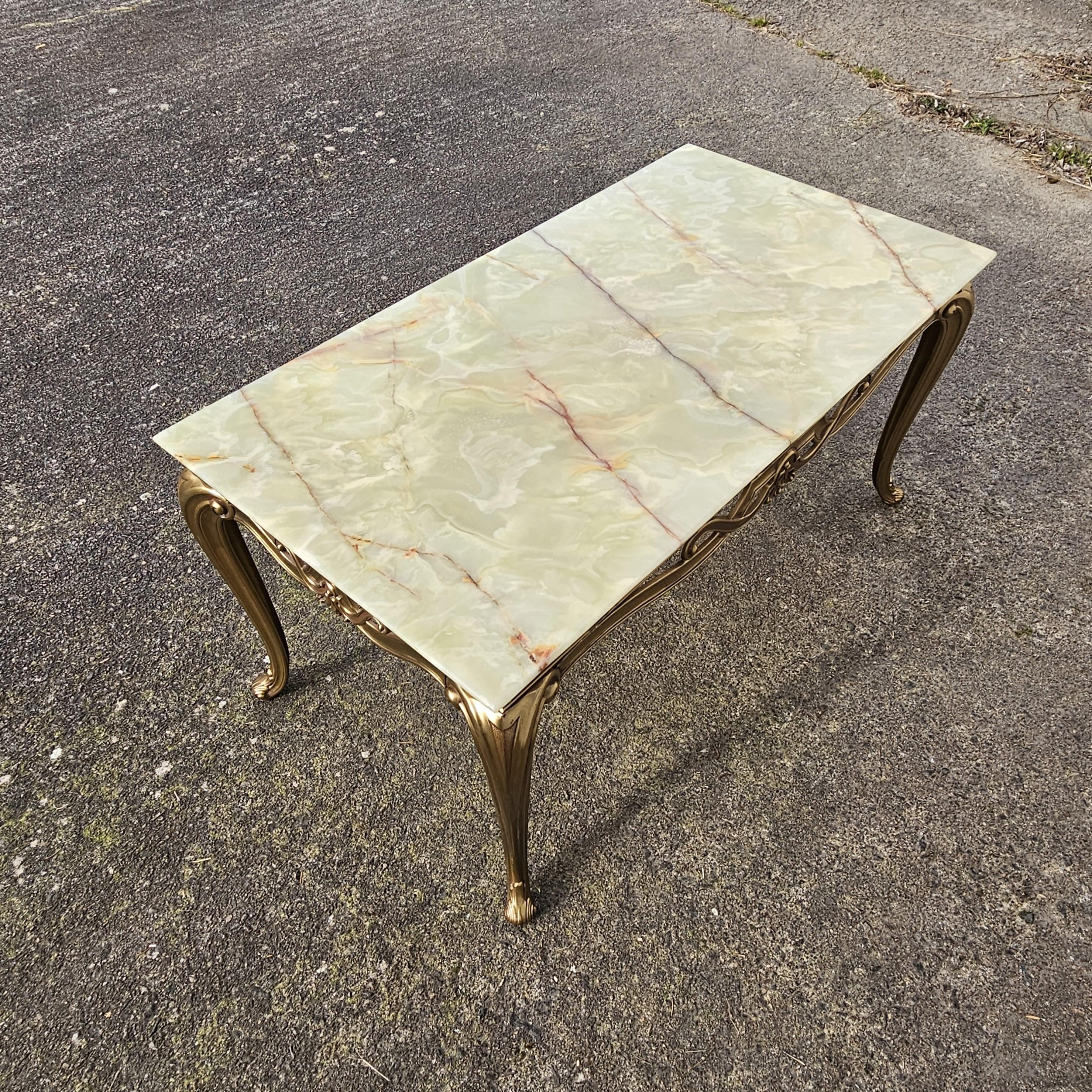French Vintage Onyx Marble&Brass Coffee Table Cocktail-Table Regency Style-70s 2