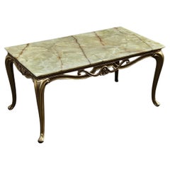 French Vintage Onyx Marble&Brass Coffee Table Cocktail-Table Regency Style-70s