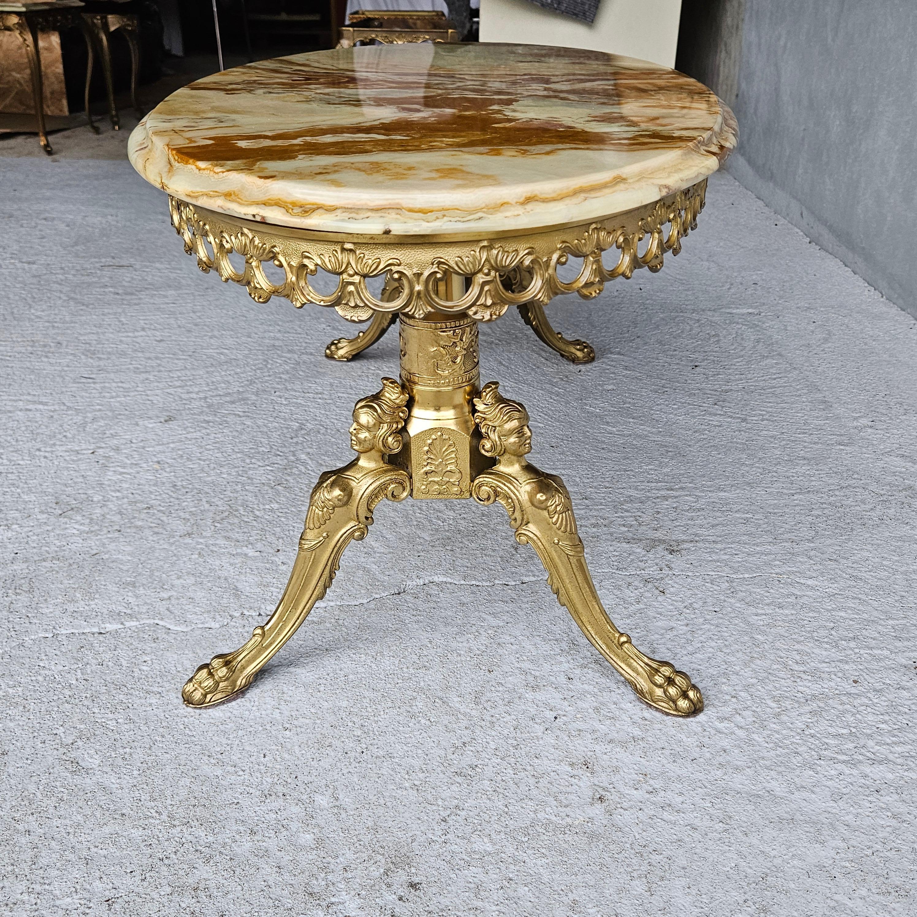 French Vintage Onyx Marble&Brass Coffee Table -Marble Lounge Table-Rococo Style 7