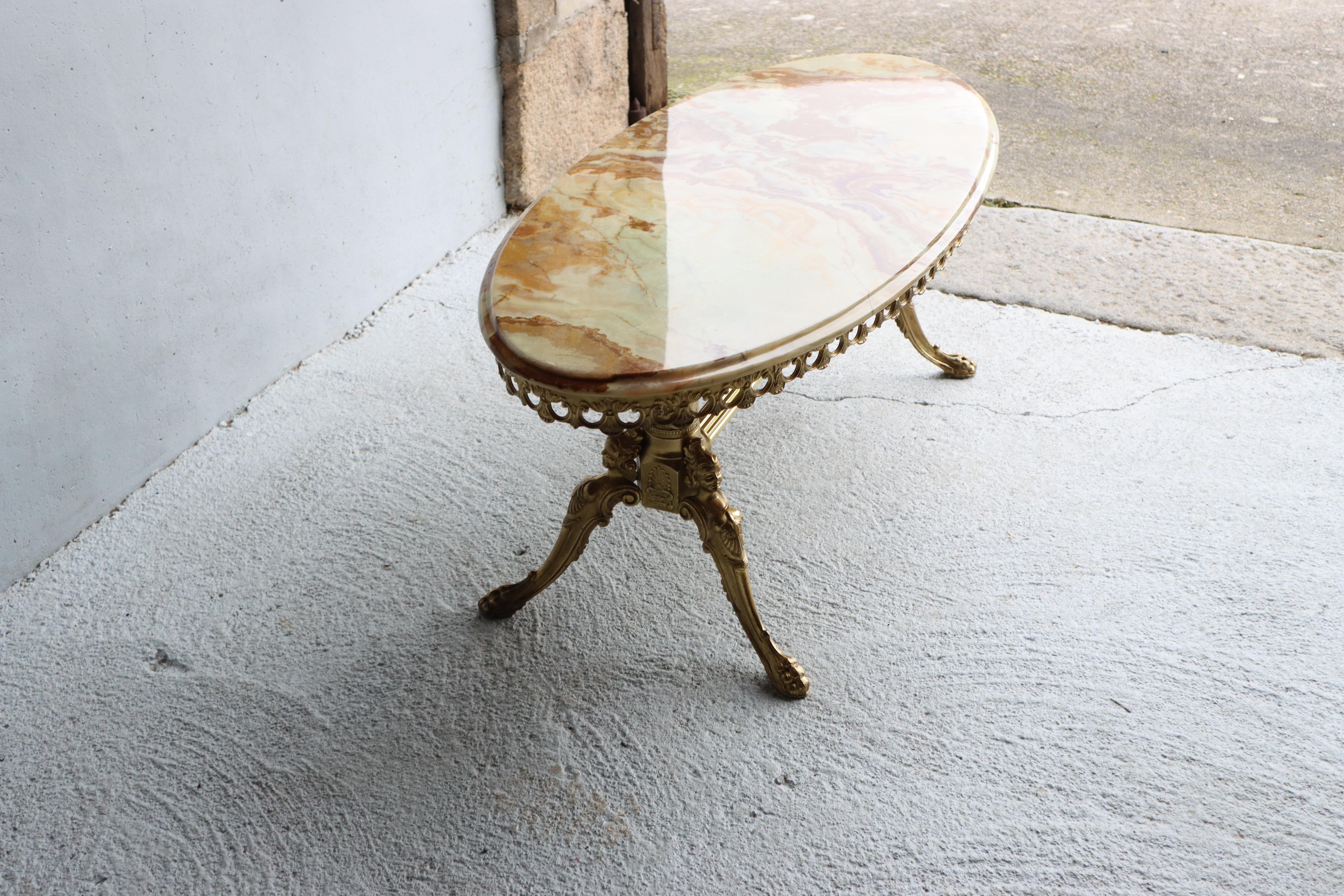 French Vintage Onyx Marble&Brass Coffee Table -Marble Lounge Table-Rococo Style 9