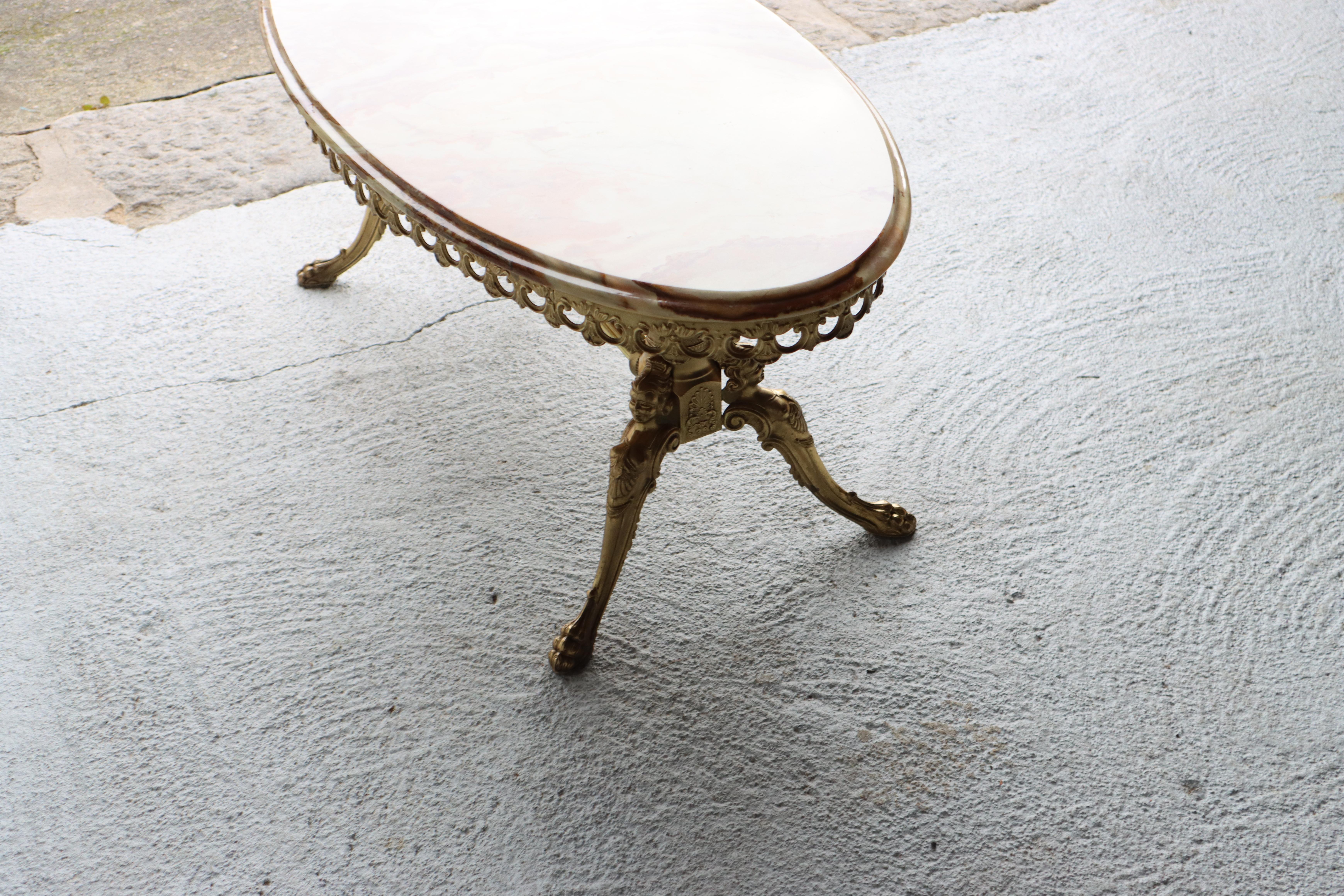 French Vintage Onyx Marble&Brass Coffee Table -Marble Lounge Table-Rococo Style 10
