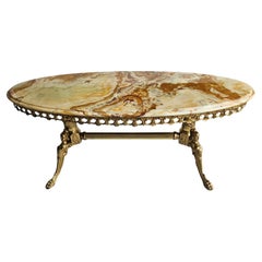 French Vintage Onyx Marble&Brass Coffee Table -Marble Lounge Table-Rococo Style