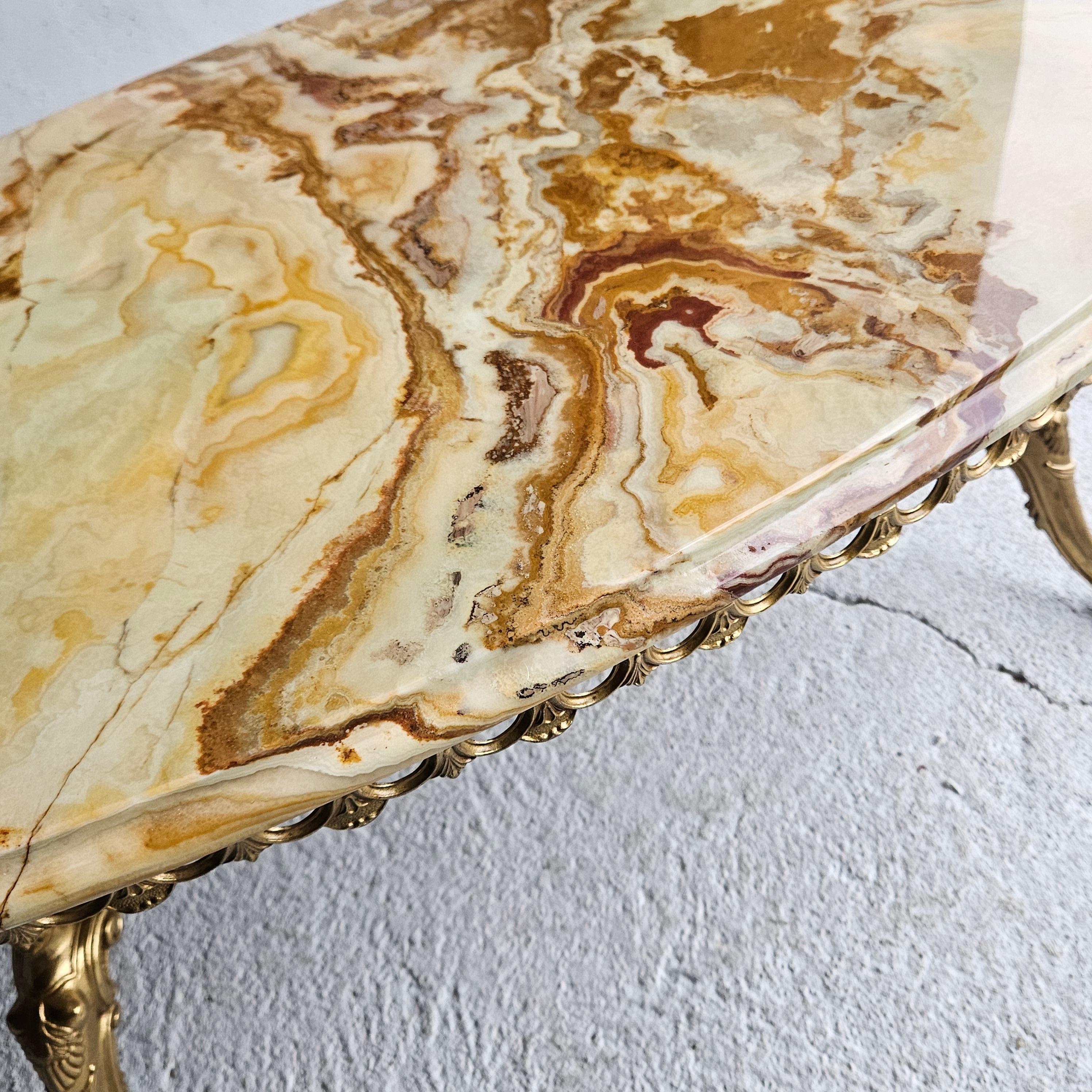 Rococo Revival French Vintage Onyx Marble&Brass Coffee Table -Marble Lounge Table-Rococo Style