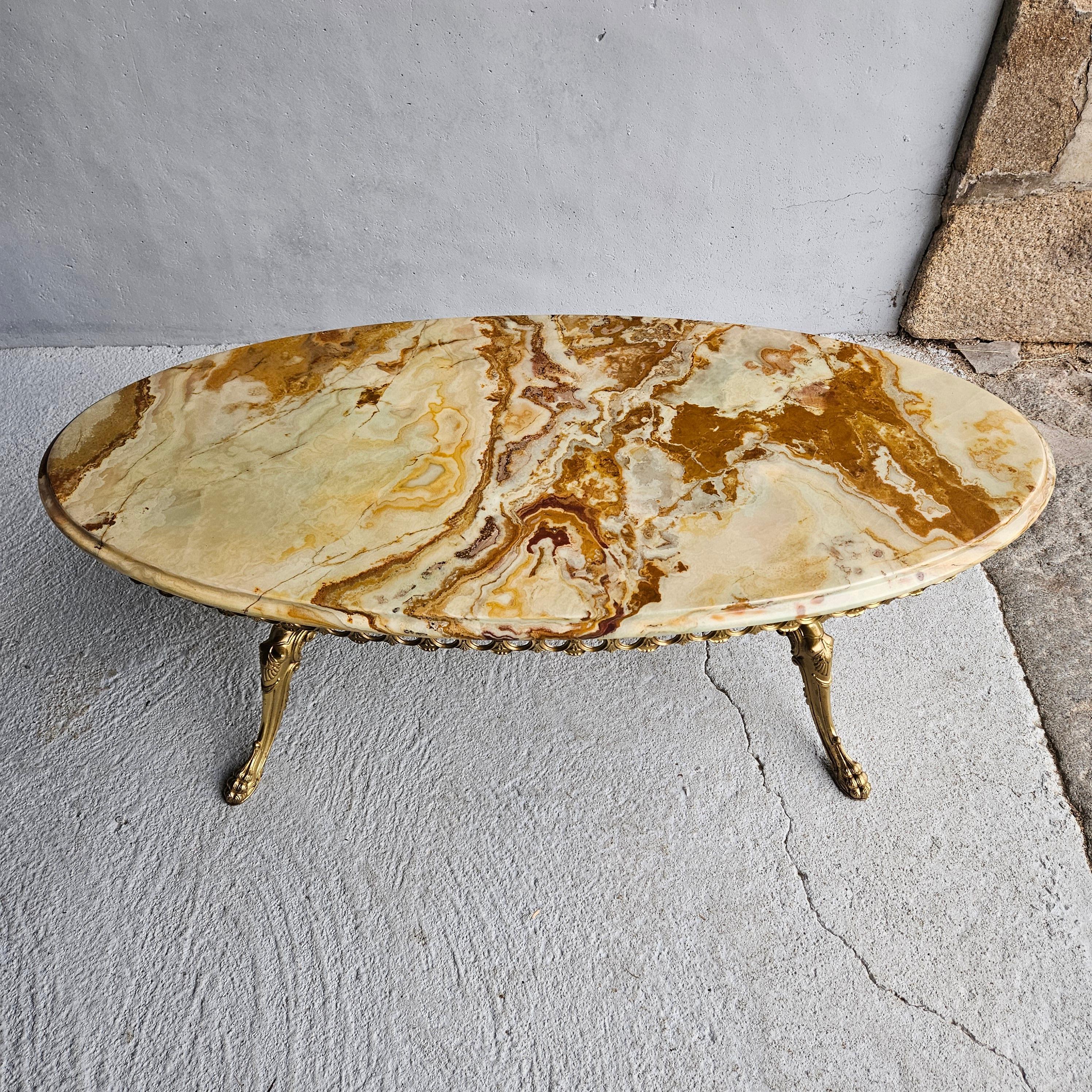 Cast French Vintage Onyx Marble&Brass Coffee Table -Marble Lounge Table-Rococo Style