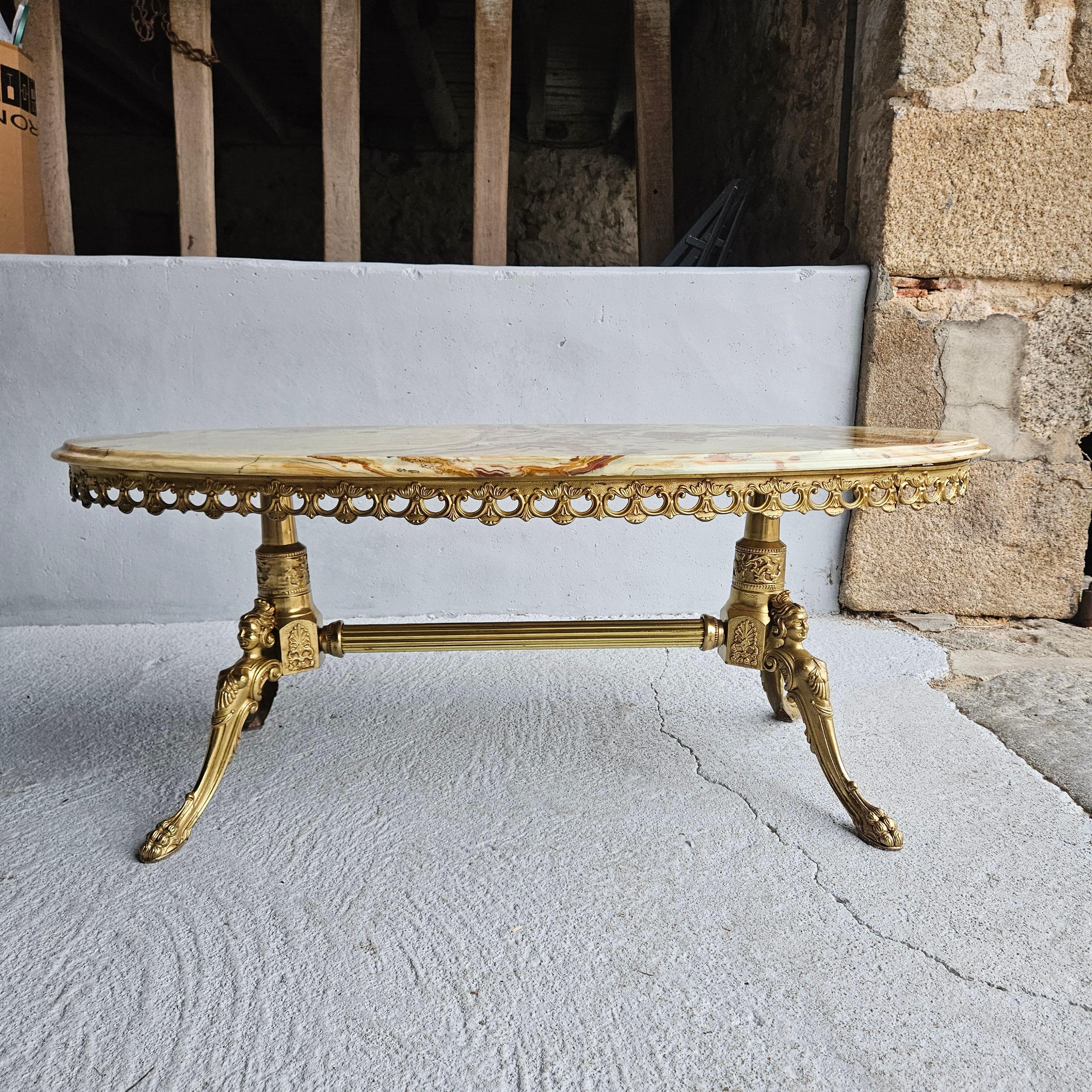 French Vintage Onyx Marble&Brass Coffee Table -Marble Lounge Table-Rococo Style 1