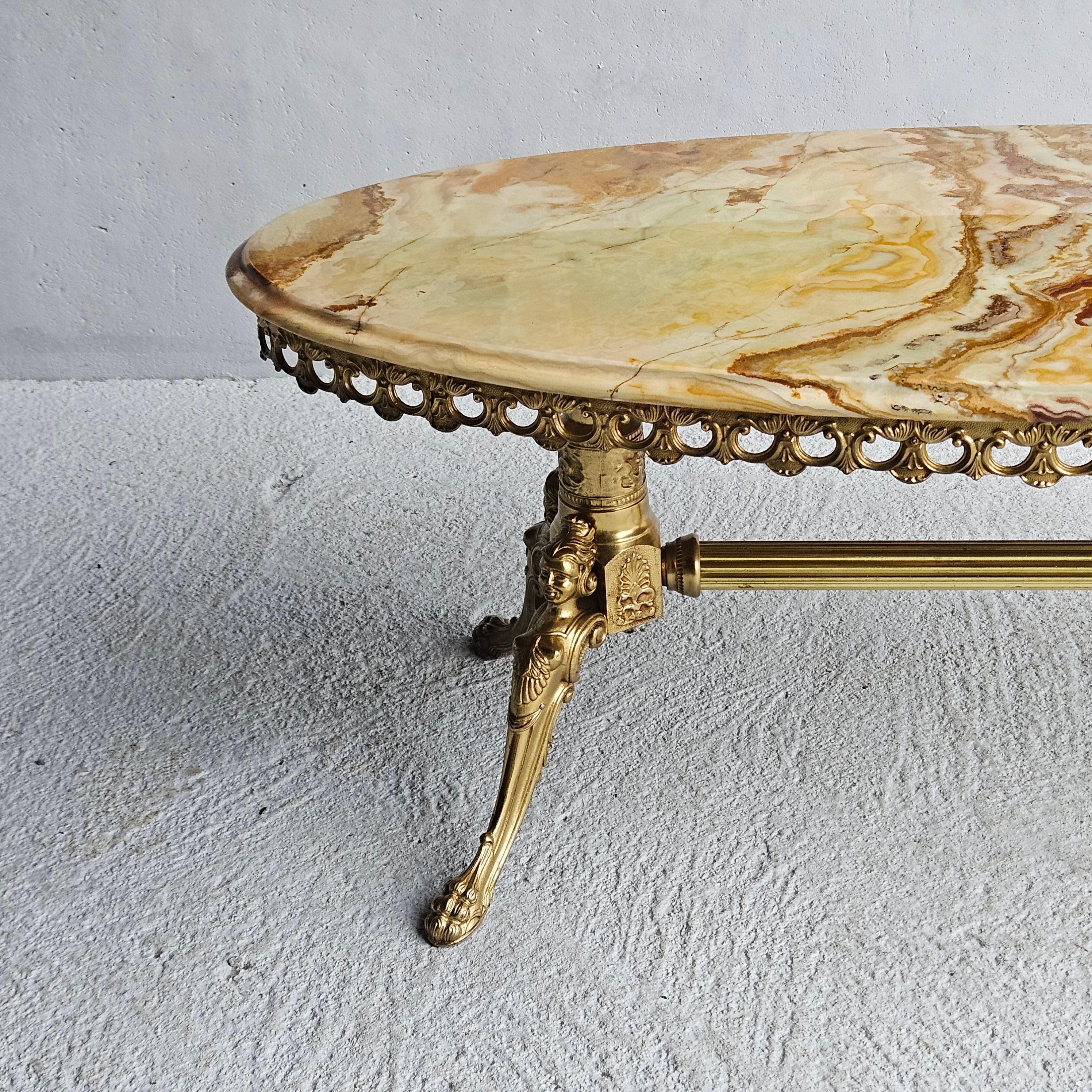 French Vintage Onyx Marble&Brass Coffee Table -Marble Lounge Table-Rococo Style 2