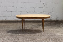 French Vintage Oval Marble & Brass Coffee Table-Cocktail Table-Lounge Table-70s