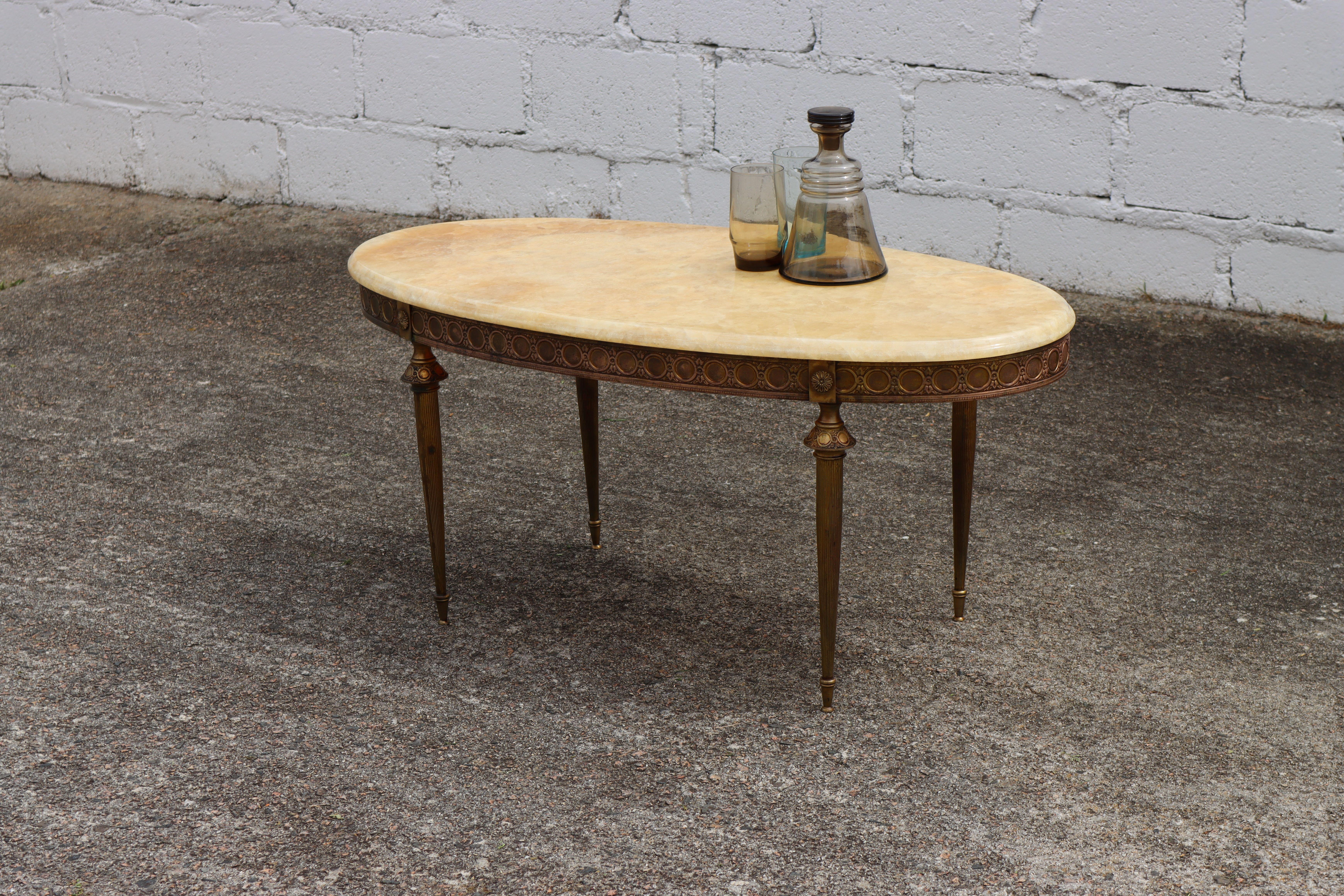 Empire French Vintage Oval Marble & Brass Coffee Table-Cocktail Table-Lounge Table-70s