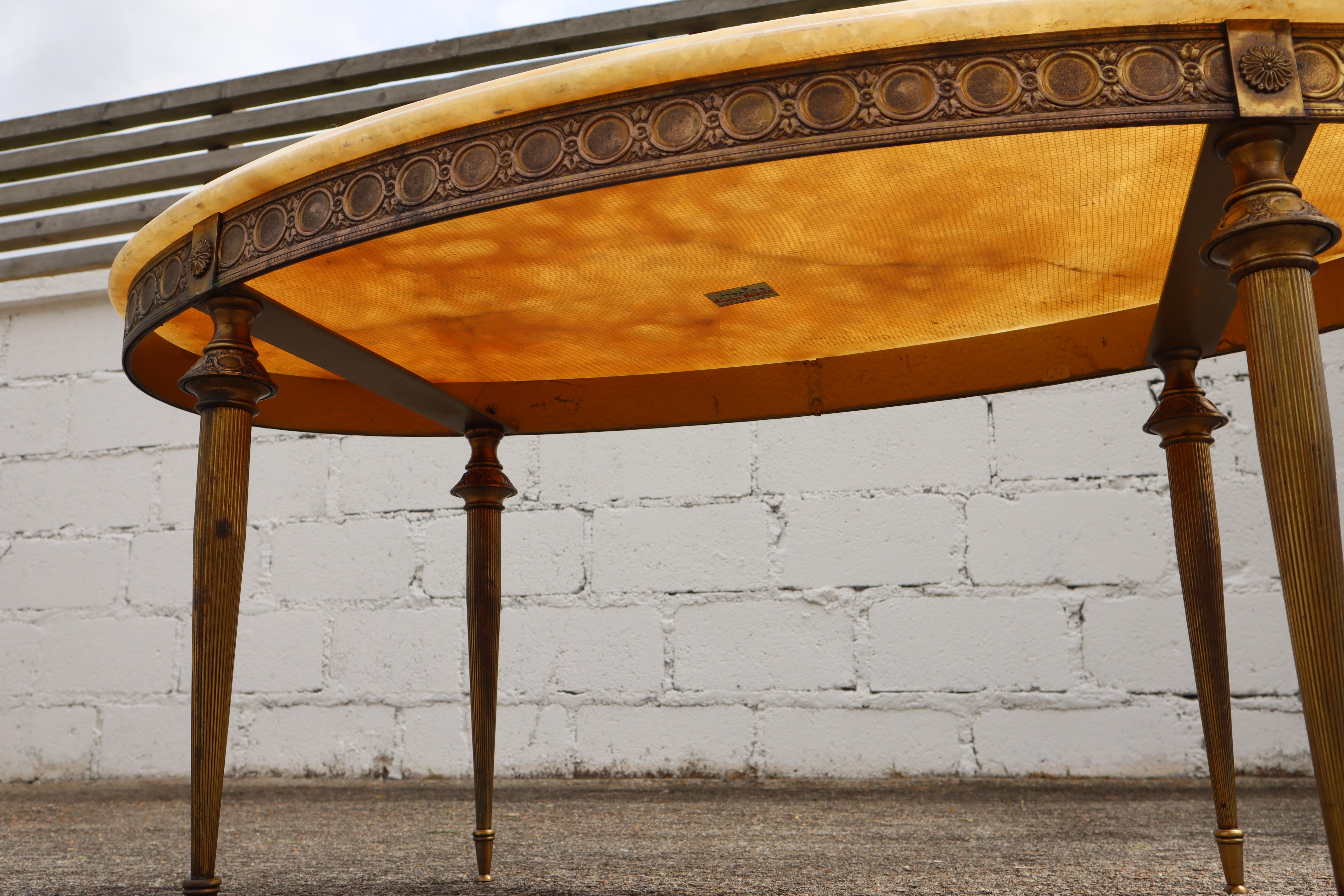 French Vintage Oval Marble & Brass Coffee Table-Cocktail Table-Lounge Table-70s 3
