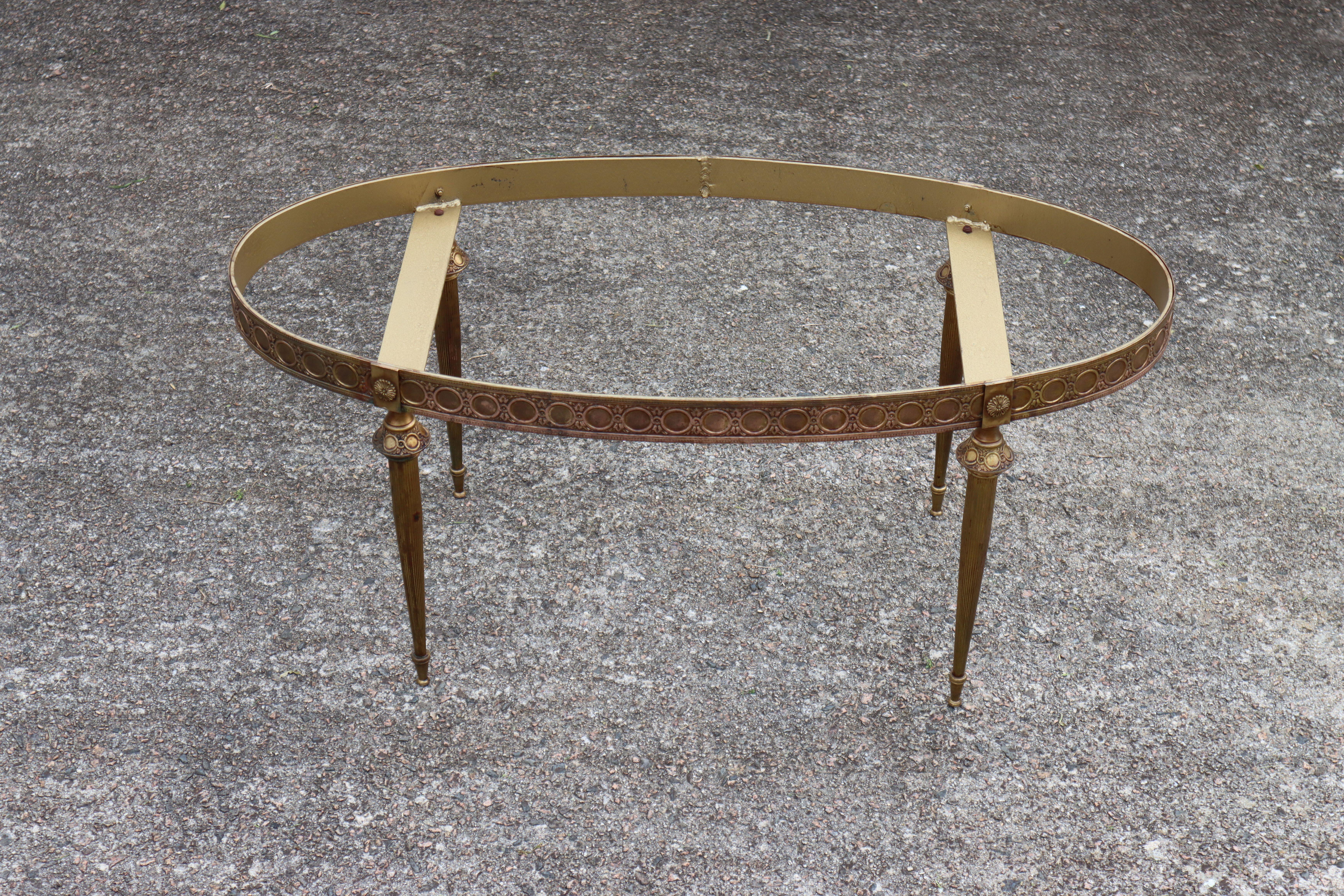 French Vintage Oval Marble & Brass Coffee Table-Cocktail Table-Lounge Table-70s 4