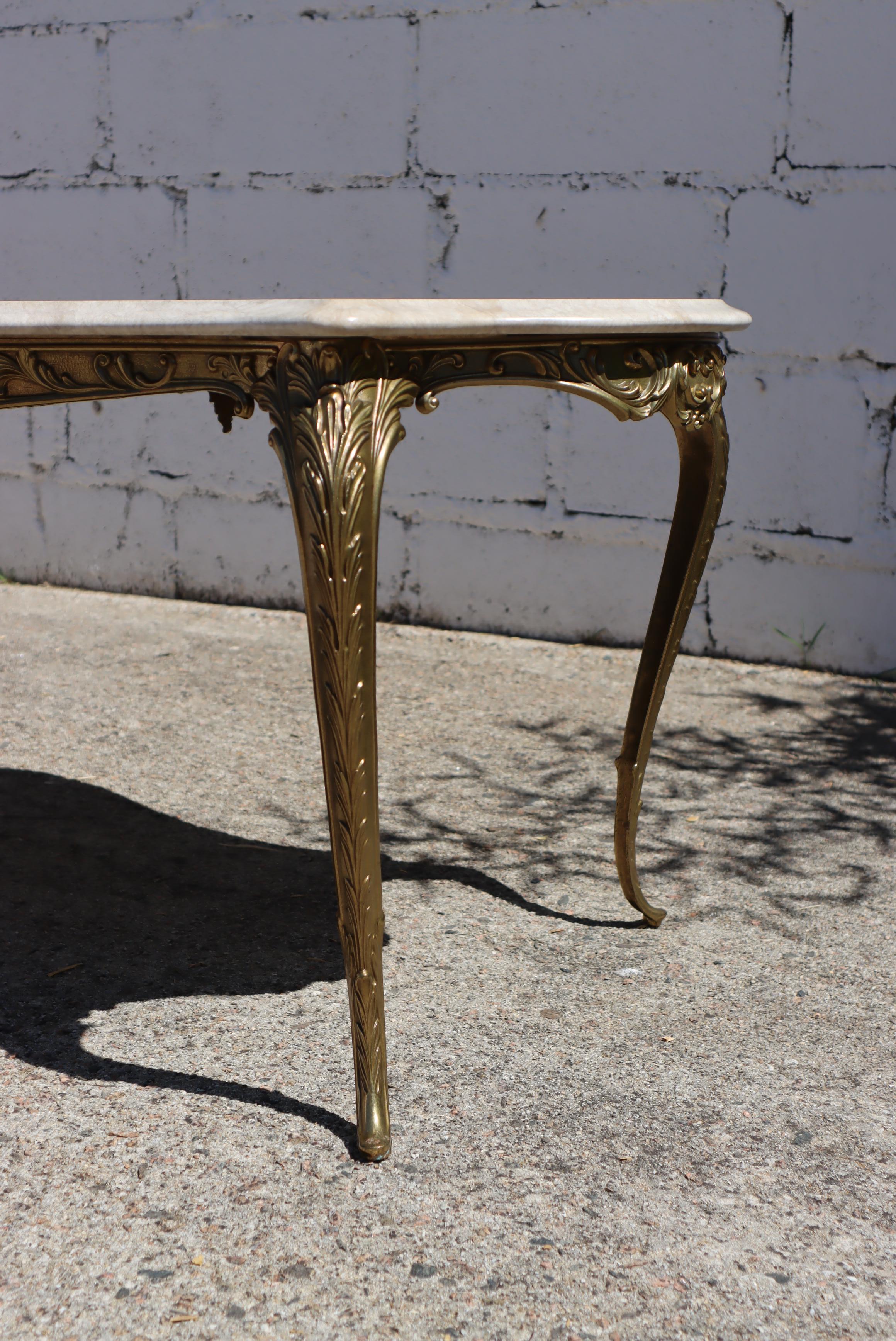 French Vintage Oval Marble Brass Coffee Table-Cocktail Table-Style Louis XV-70s 2