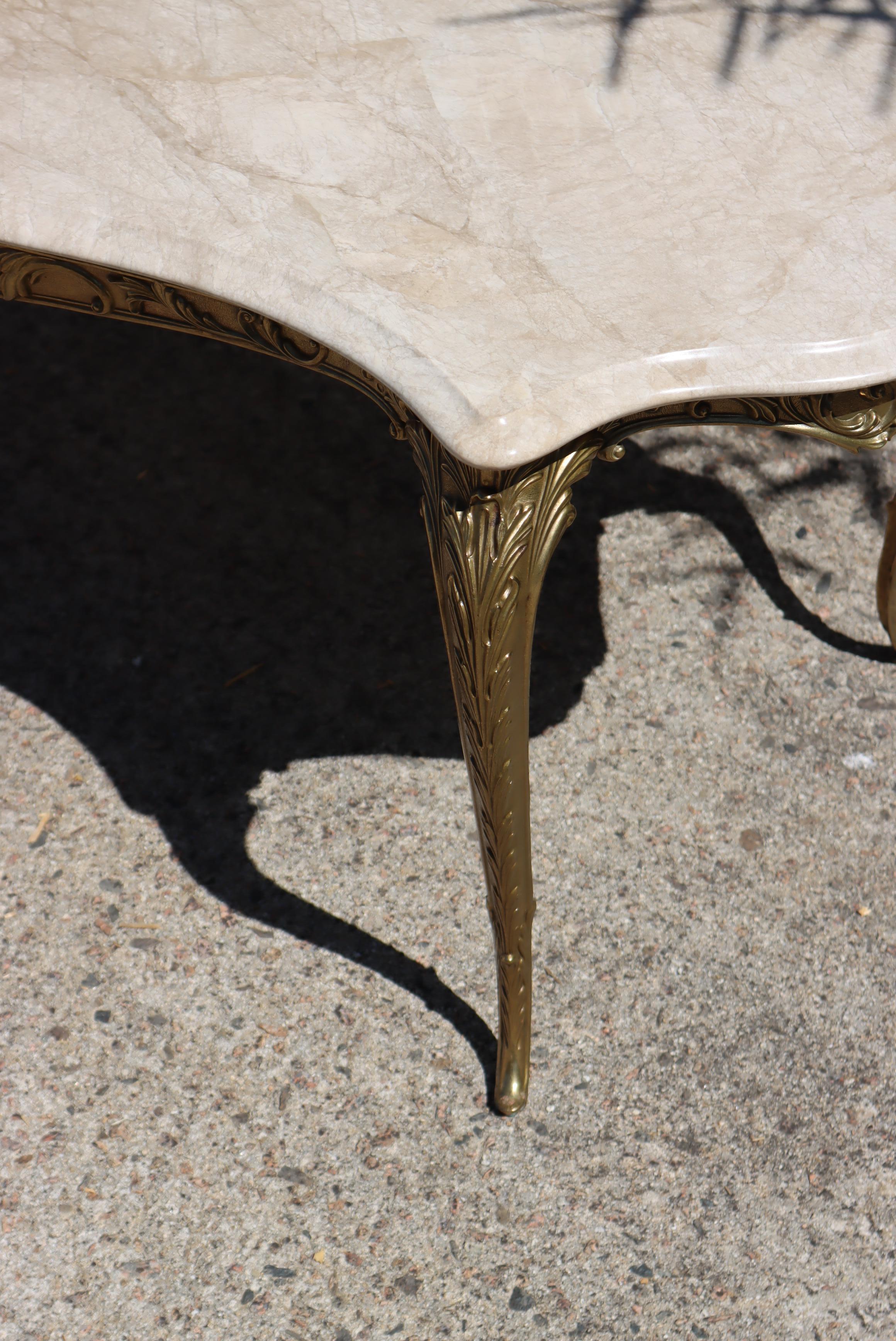 French Vintage Oval Marble Brass Coffee Table-Cocktail Table-Style Louis XV-70s 4