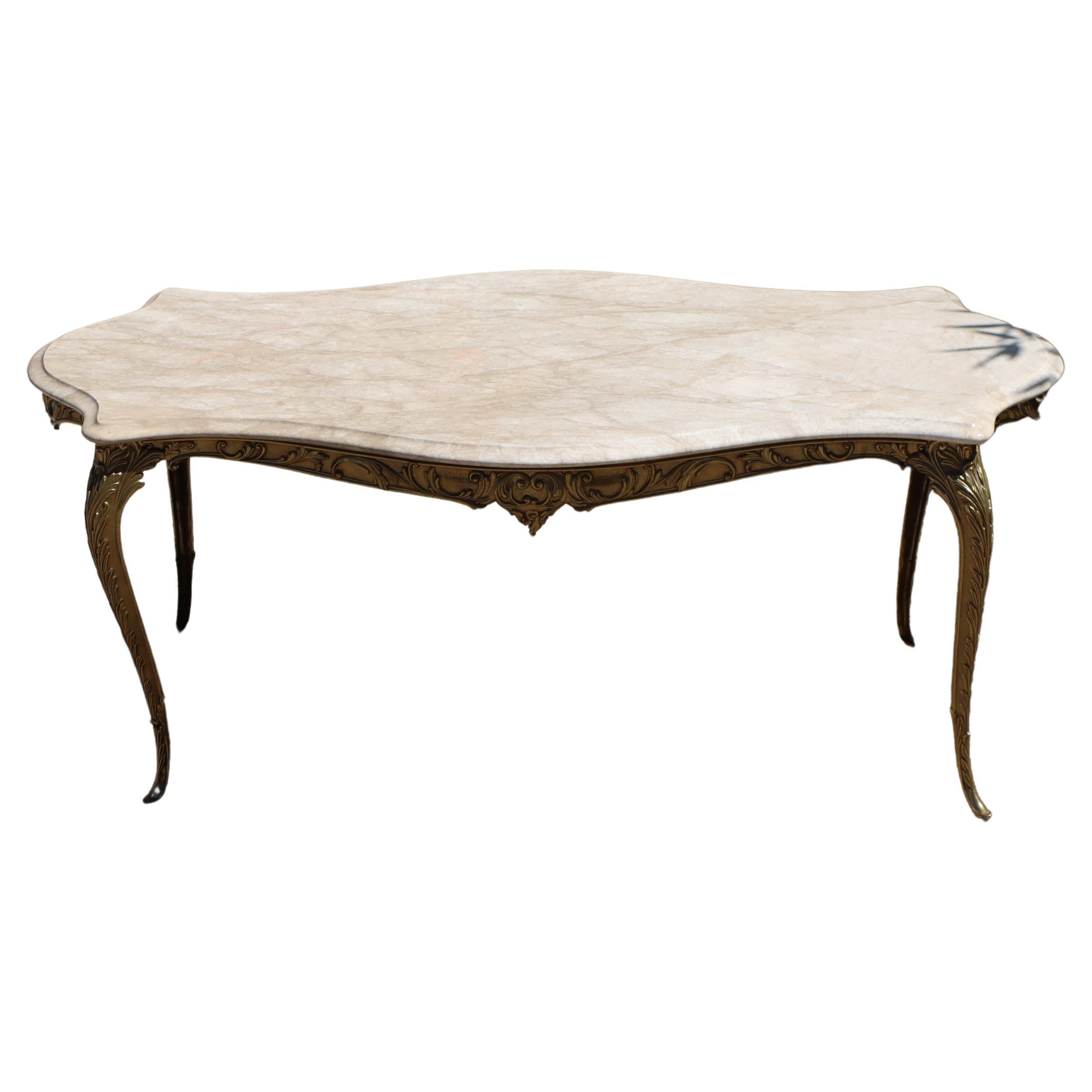 French Vintage Oval Marble Brass Coffee Table-Cocktail Table-Style Louis XV-70s