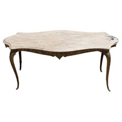 French Vintage Oval Marble Brass Coffee Table-Cocktail Table-Style Louis XV-70s