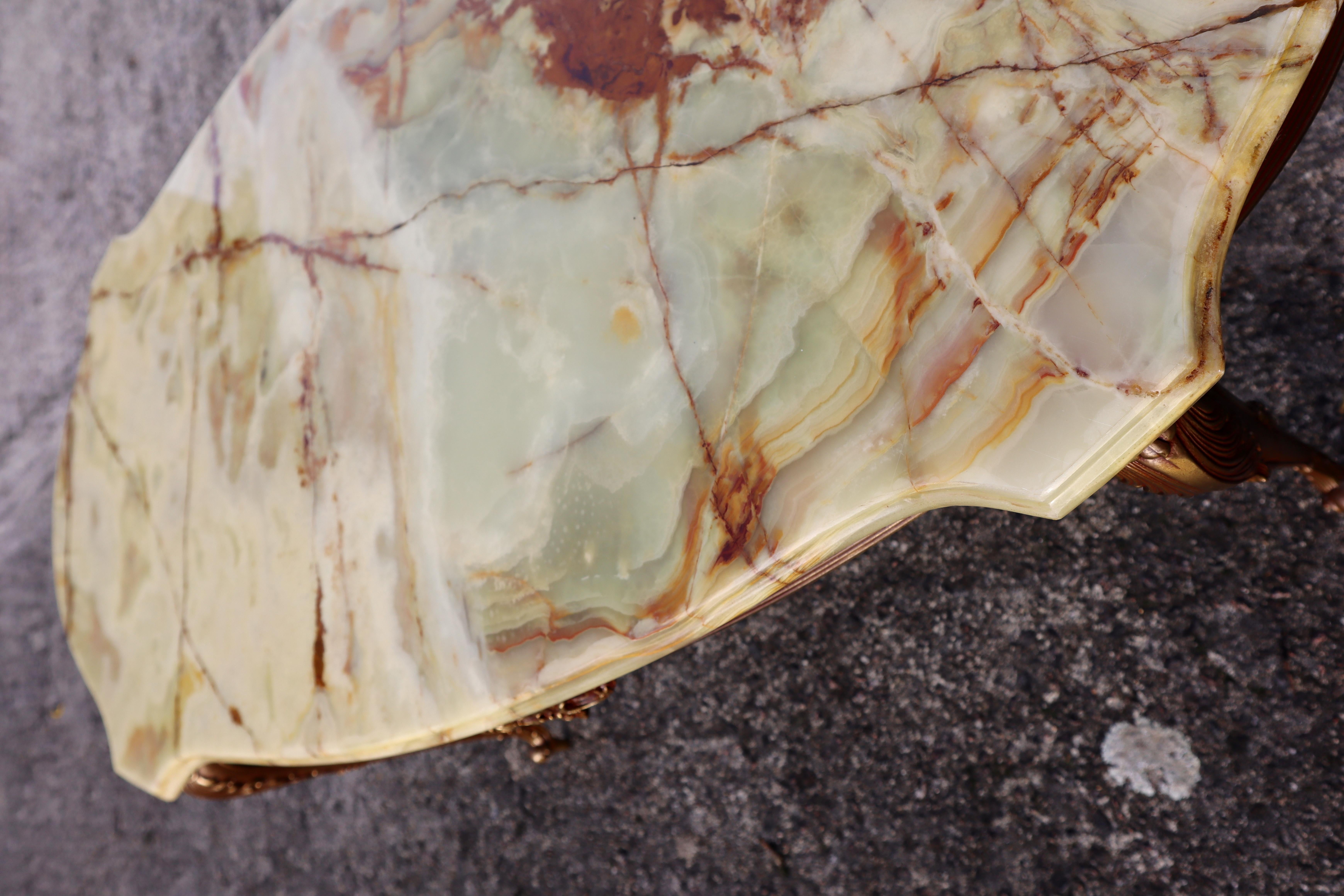 French Vintage Onyx Marble Brass Coffee Table-Lounge Table-Style Louis XV -70s 6
