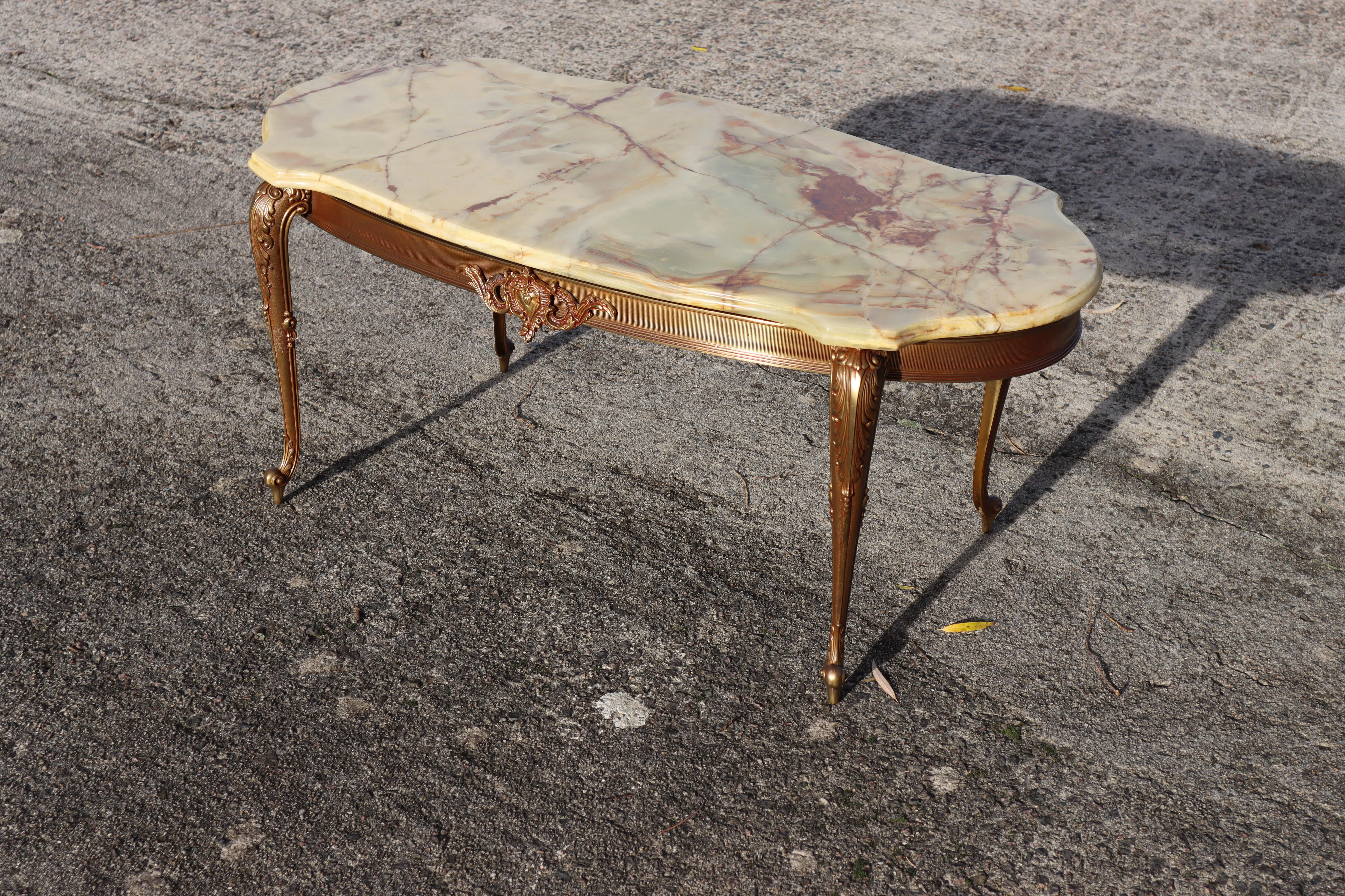French Vintage Onyx Marble Brass Coffee Table-Lounge Table-Style Louis XV -70s 2