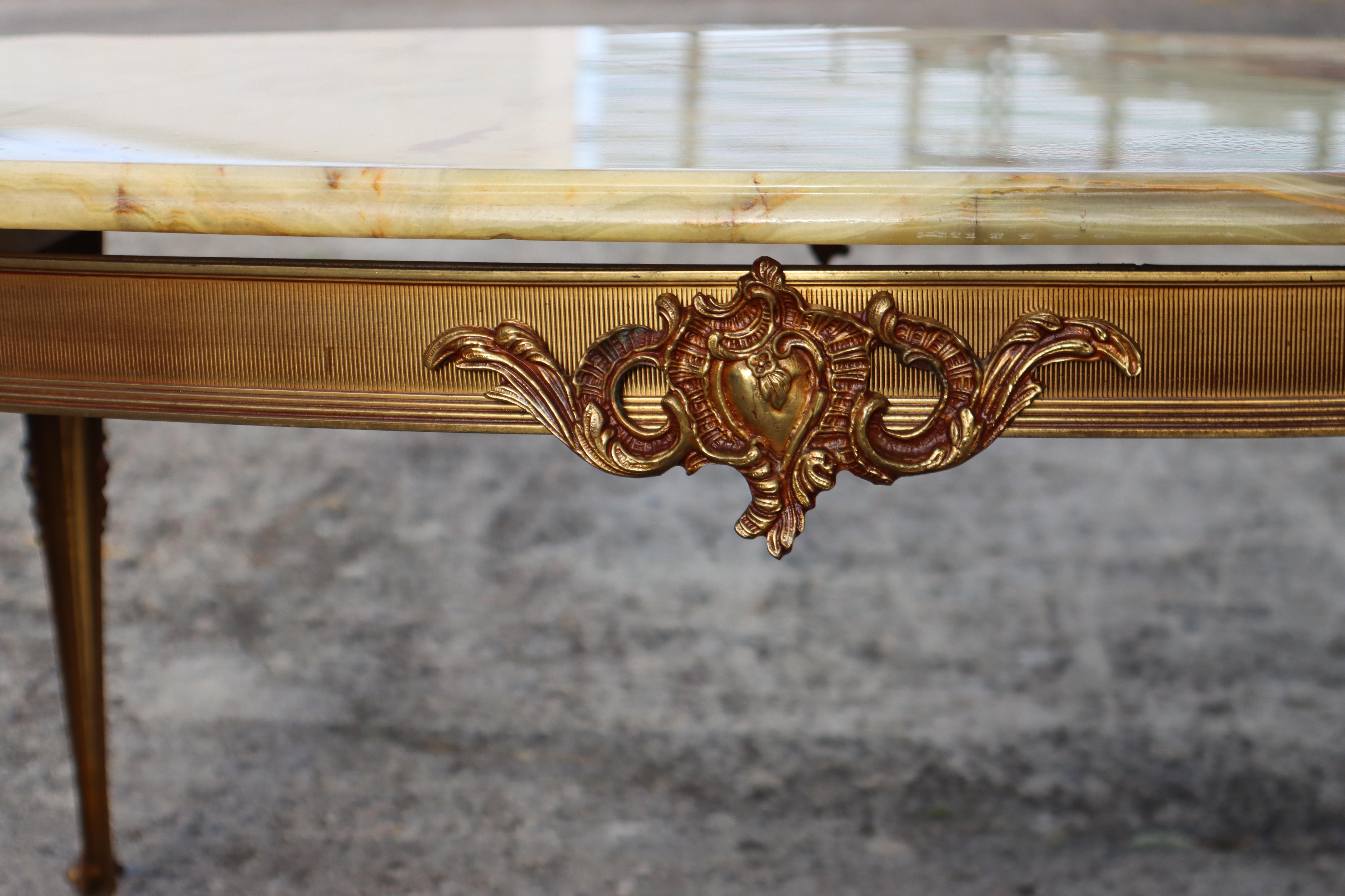 French Vintage Onyx Marble Brass Coffee Table-Lounge Table-Style Louis XV -70s 4