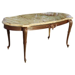 French Vintage Onyx Marble Brass Coffee Table-Lounge Table-Style Louis XV -70s