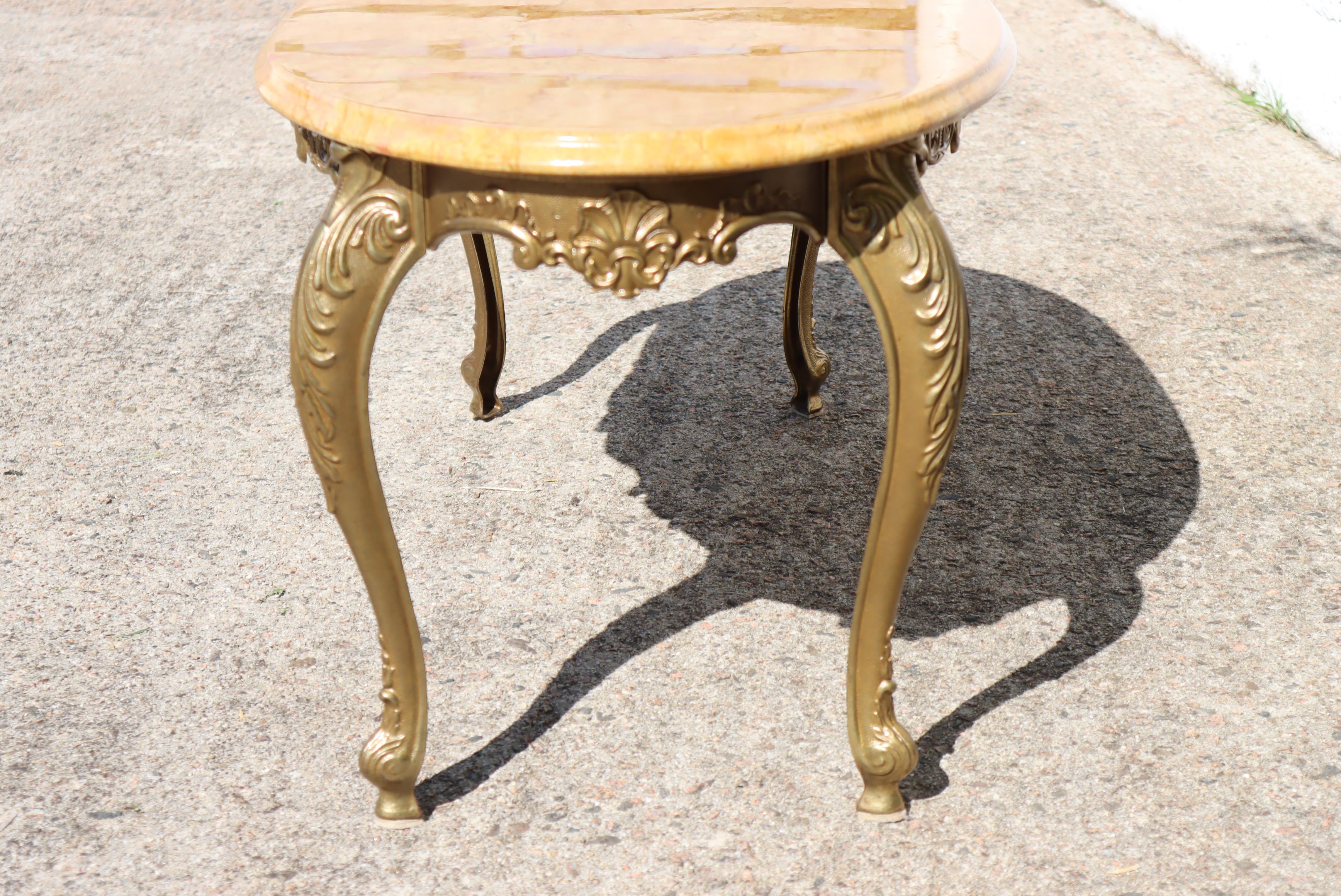 Late 20th Century French Vintage oval Travertine & Brass Coffee Table-Cocktail Table- Louis XV-70s
