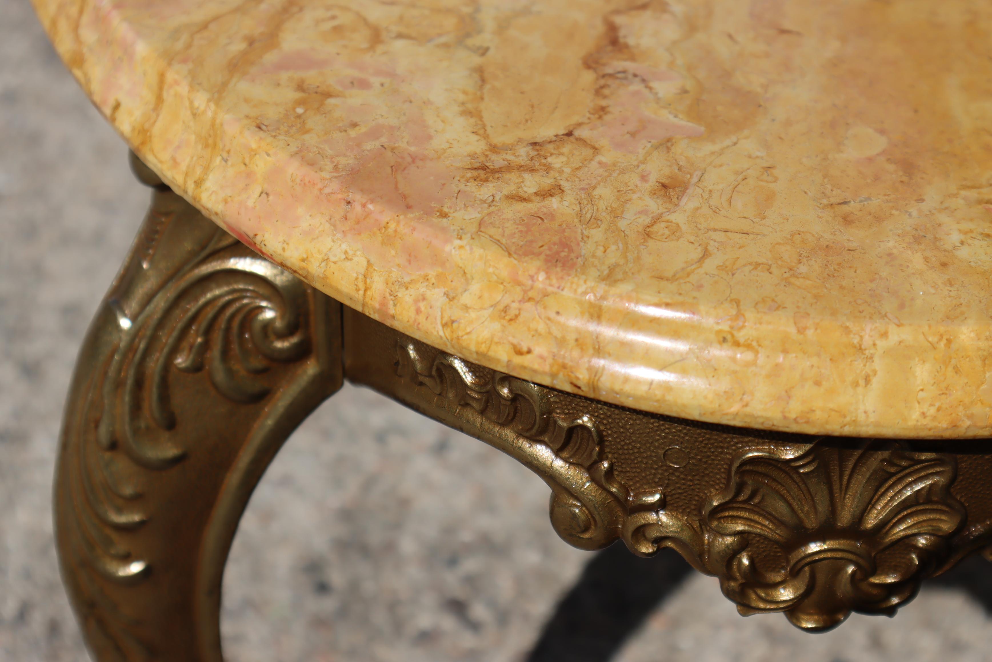 French Vintage oval Travertine & Brass Coffee Table-Cocktail Table- Louis XV-70s 1