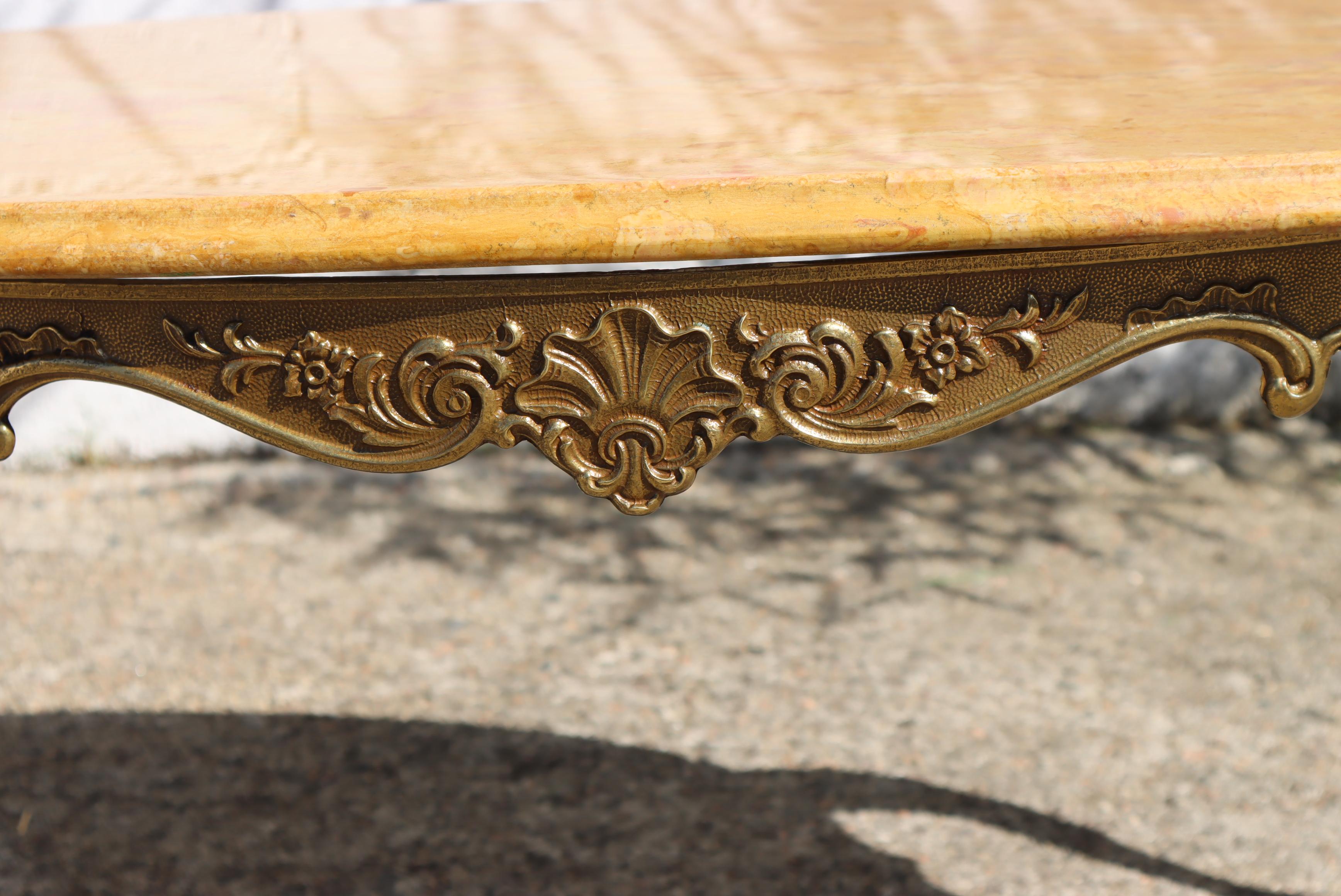 French Vintage oval Travertine & Brass Coffee Table-Cocktail Table- Louis XV-70s 2