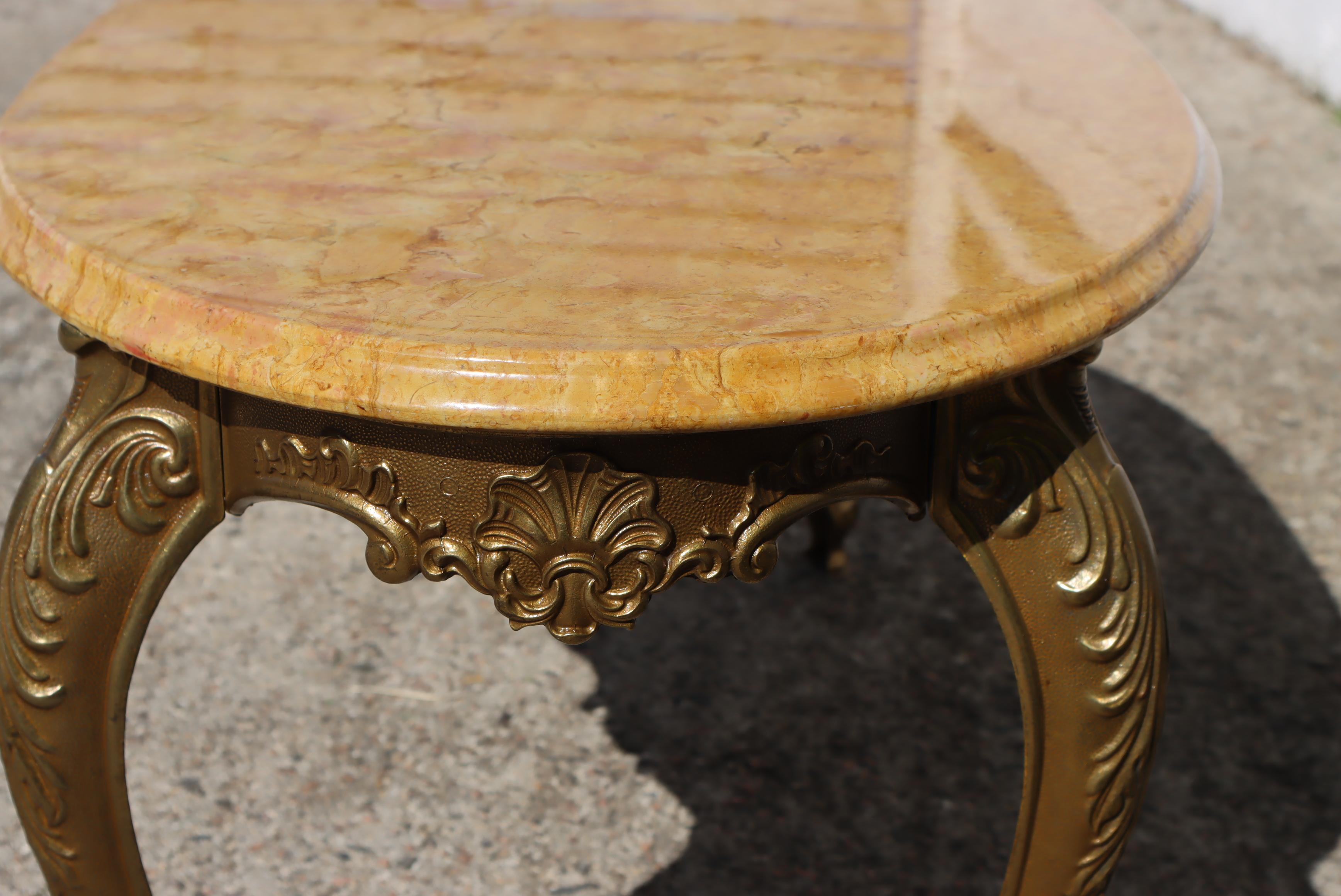 French Vintage oval Travertine & Brass Coffee Table-Cocktail Table- Louis XV-70s 4