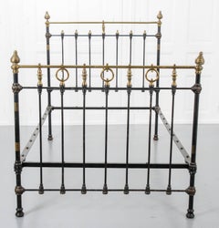French Vintage Painted Iron and Brass Full Bed
