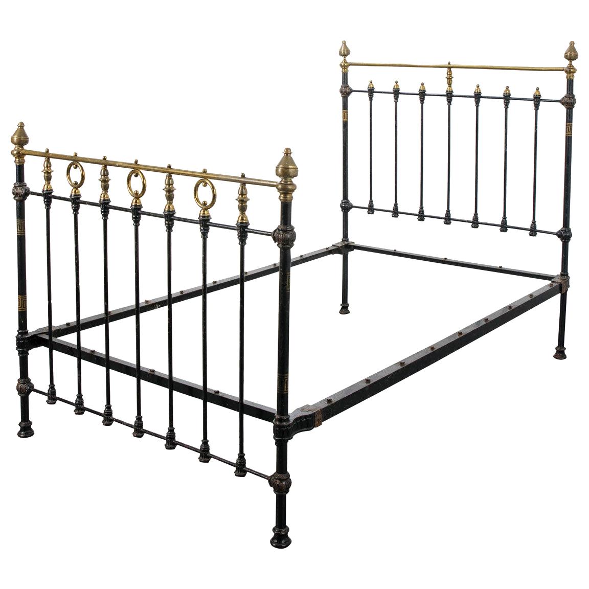 French Vintage Painted Iron and Brass Full Bed