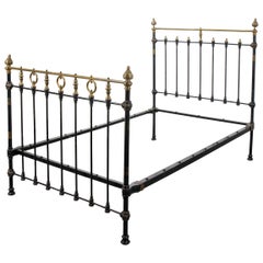 French Antique Painted Iron and Brass Full Bed