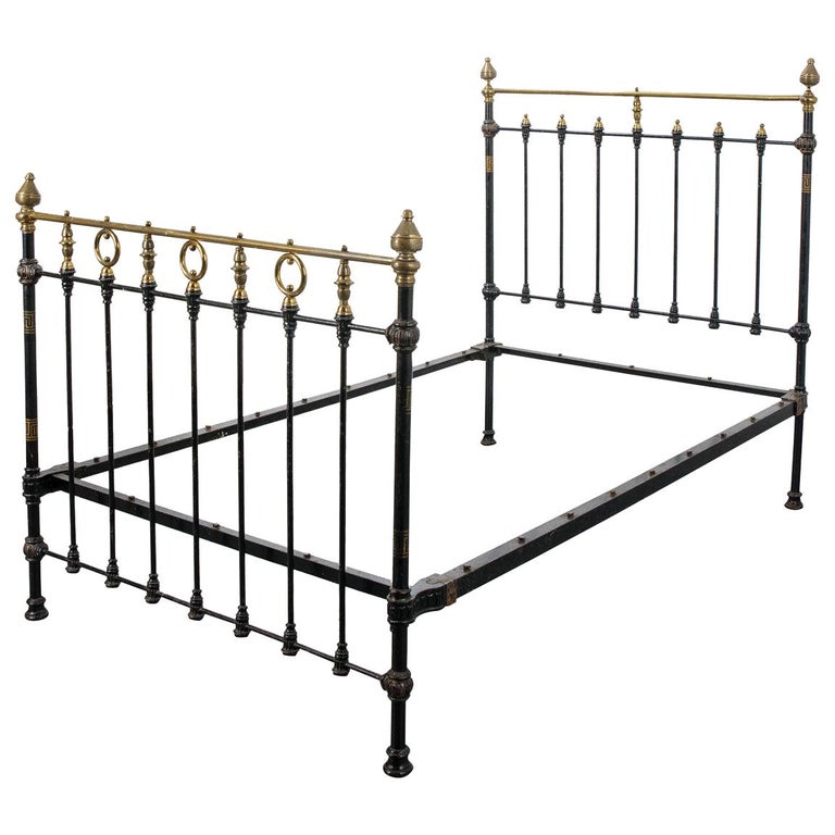 French Vintage Painted Iron and Brass Full Bed at 1stDibs