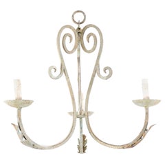 French Vintage Painted Iron Three-Light Chandelier