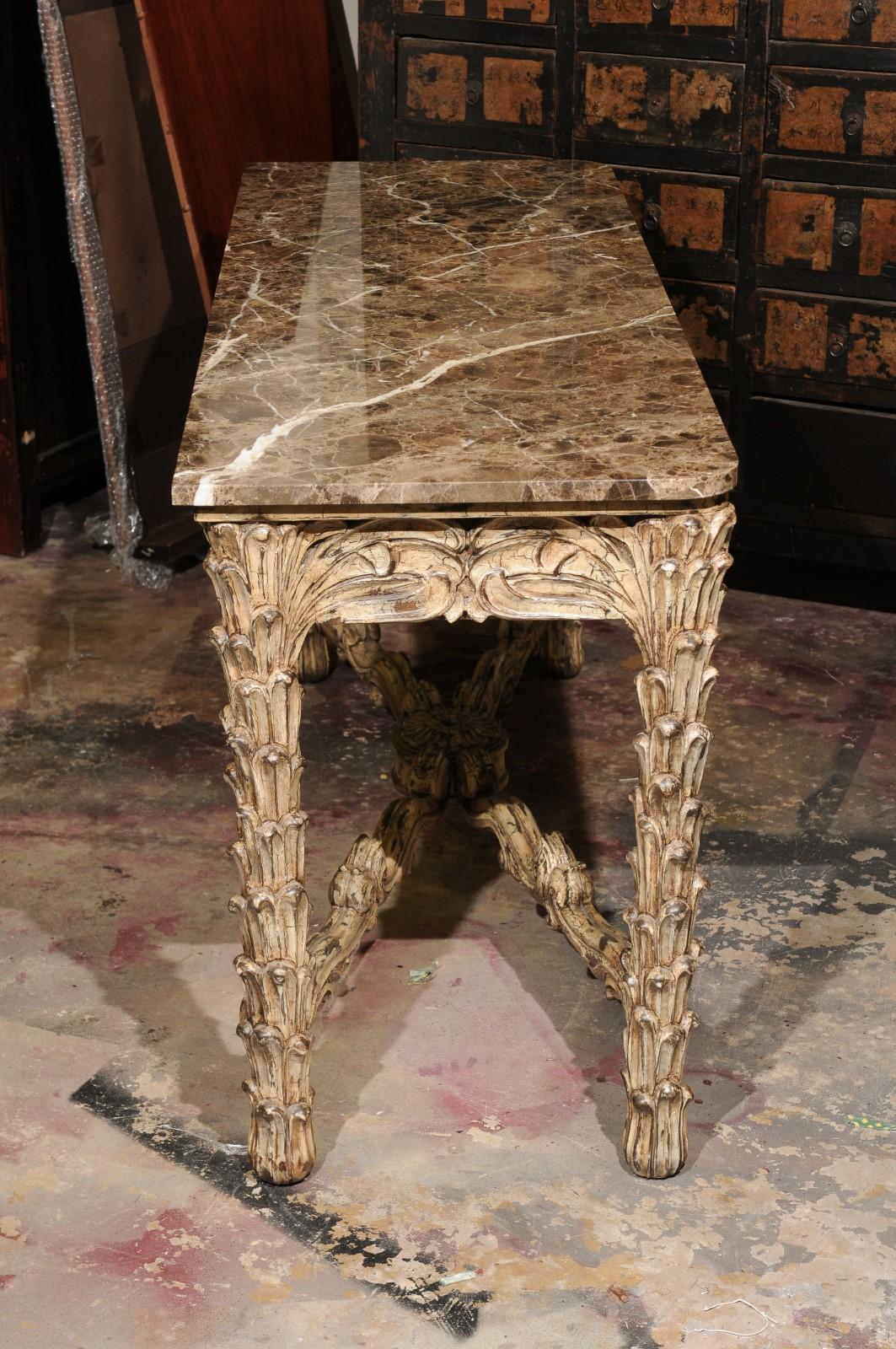 French Vintage Painted Marble Top Console For Sale 5