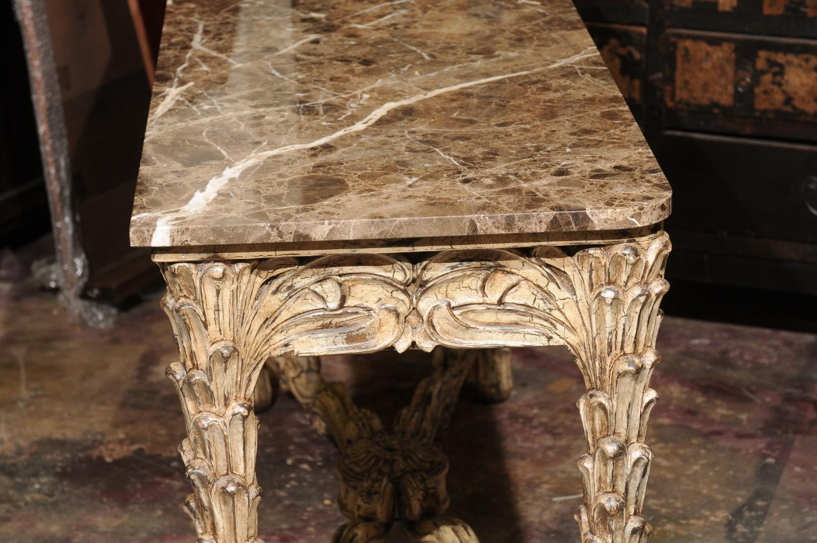 French Vintage Painted Marble Top Console For Sale 6