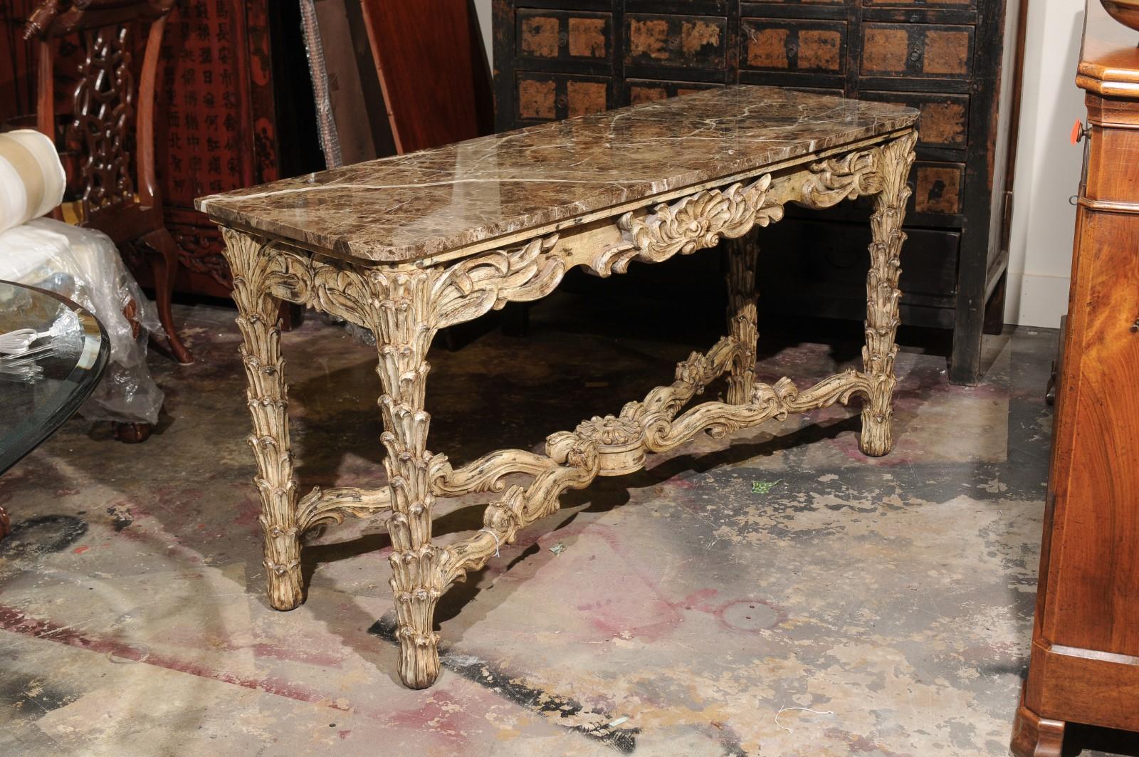French Vintage Painted Marble Top Console For Sale 7