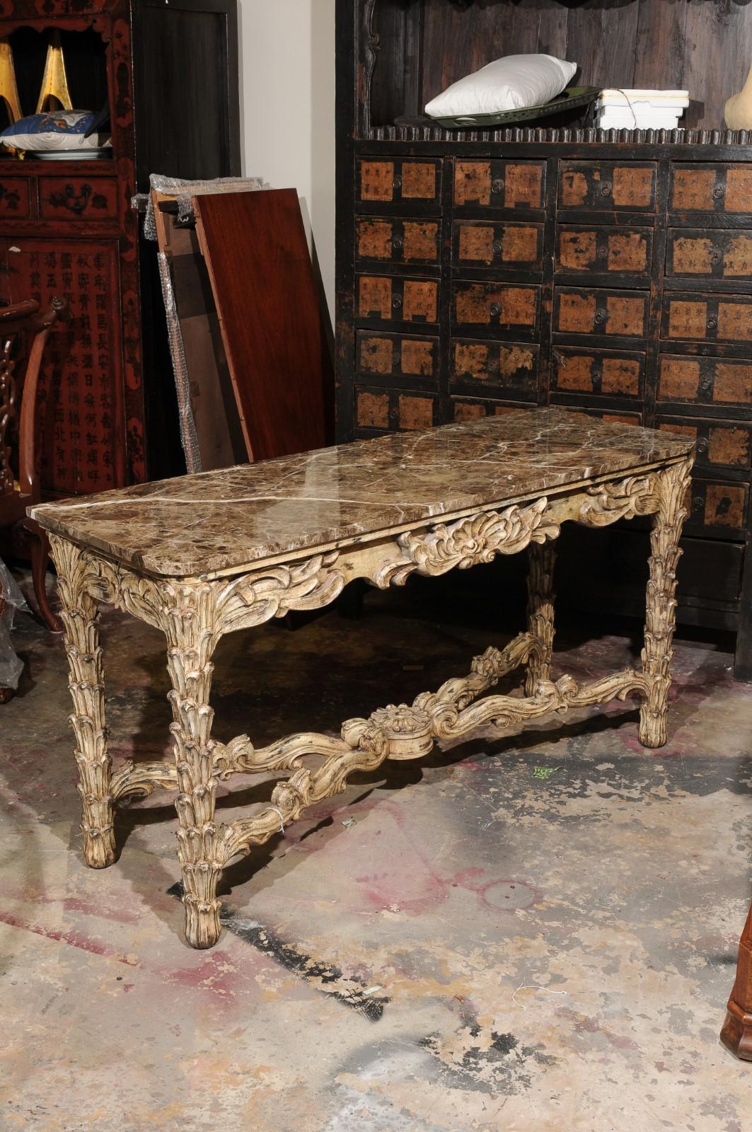 French Vintage Painted Marble Top Console For Sale 8