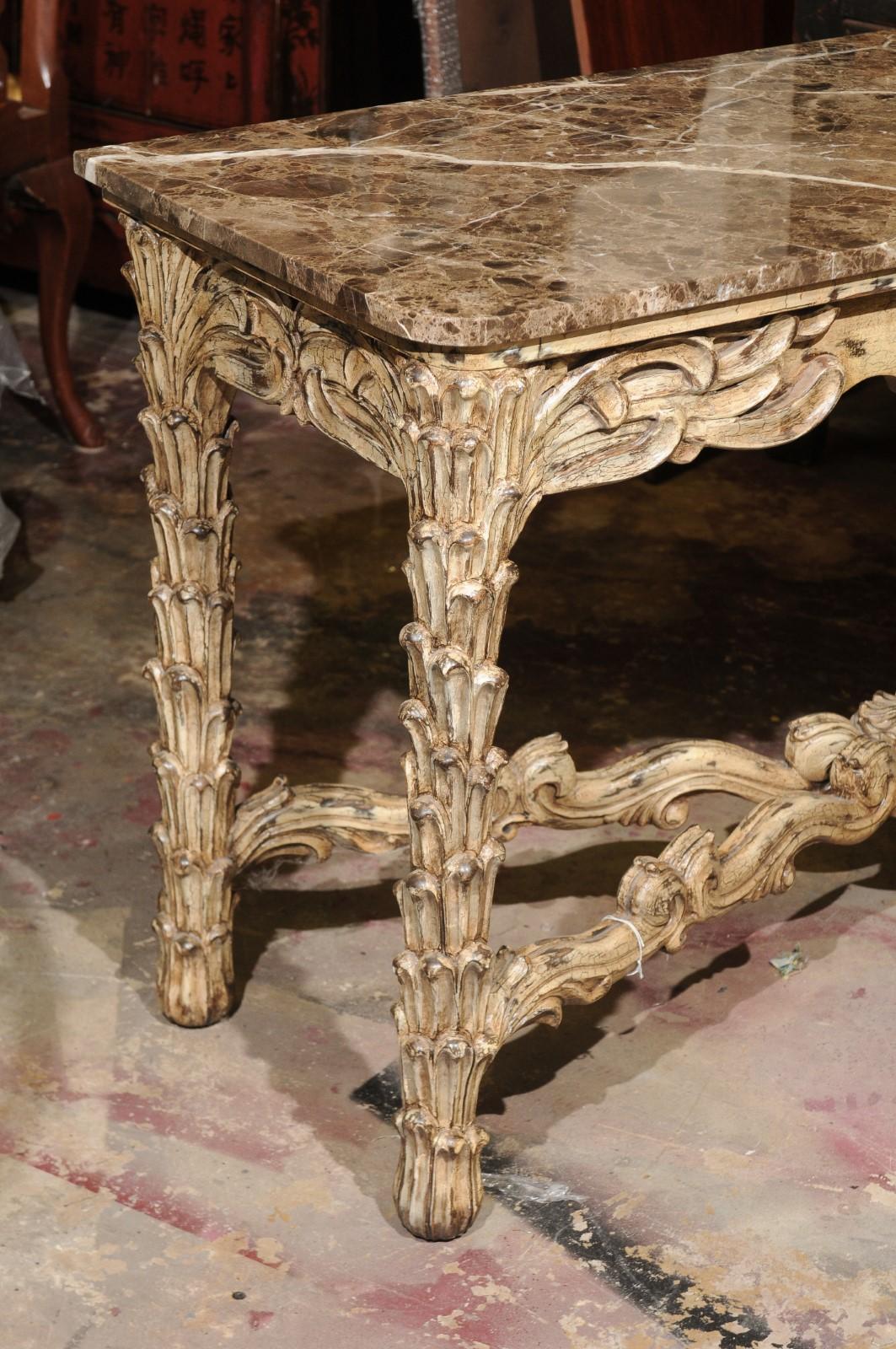 French Vintage Painted Marble Top Console For Sale 9