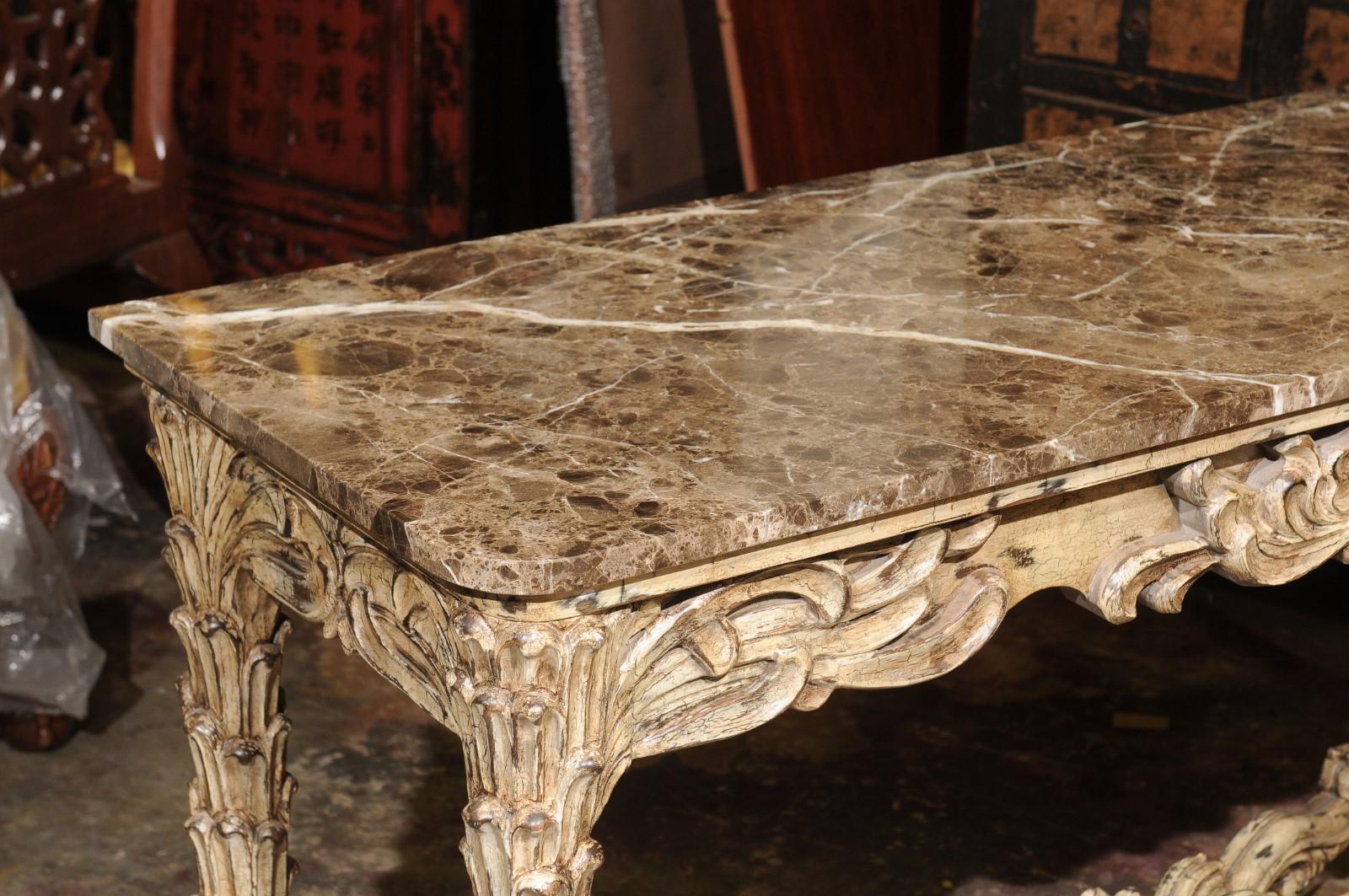 French Vintage Painted Marble Top Console For Sale 12
