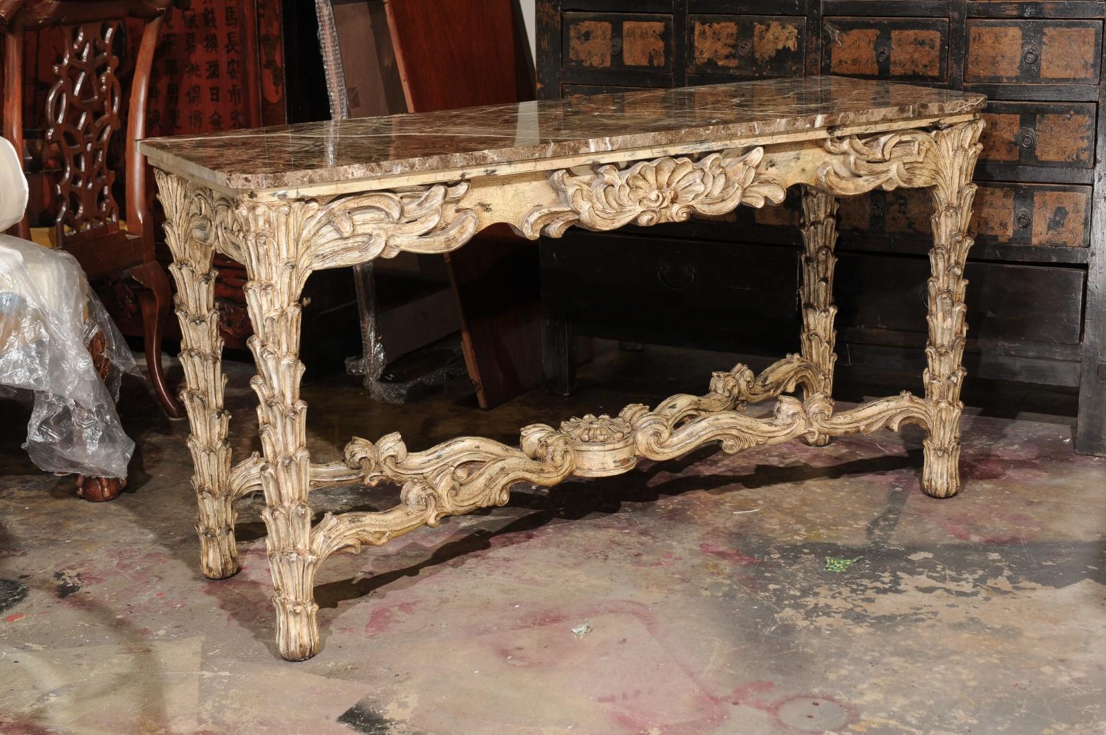 French Vintage Painted Marble Top Console For Sale 13