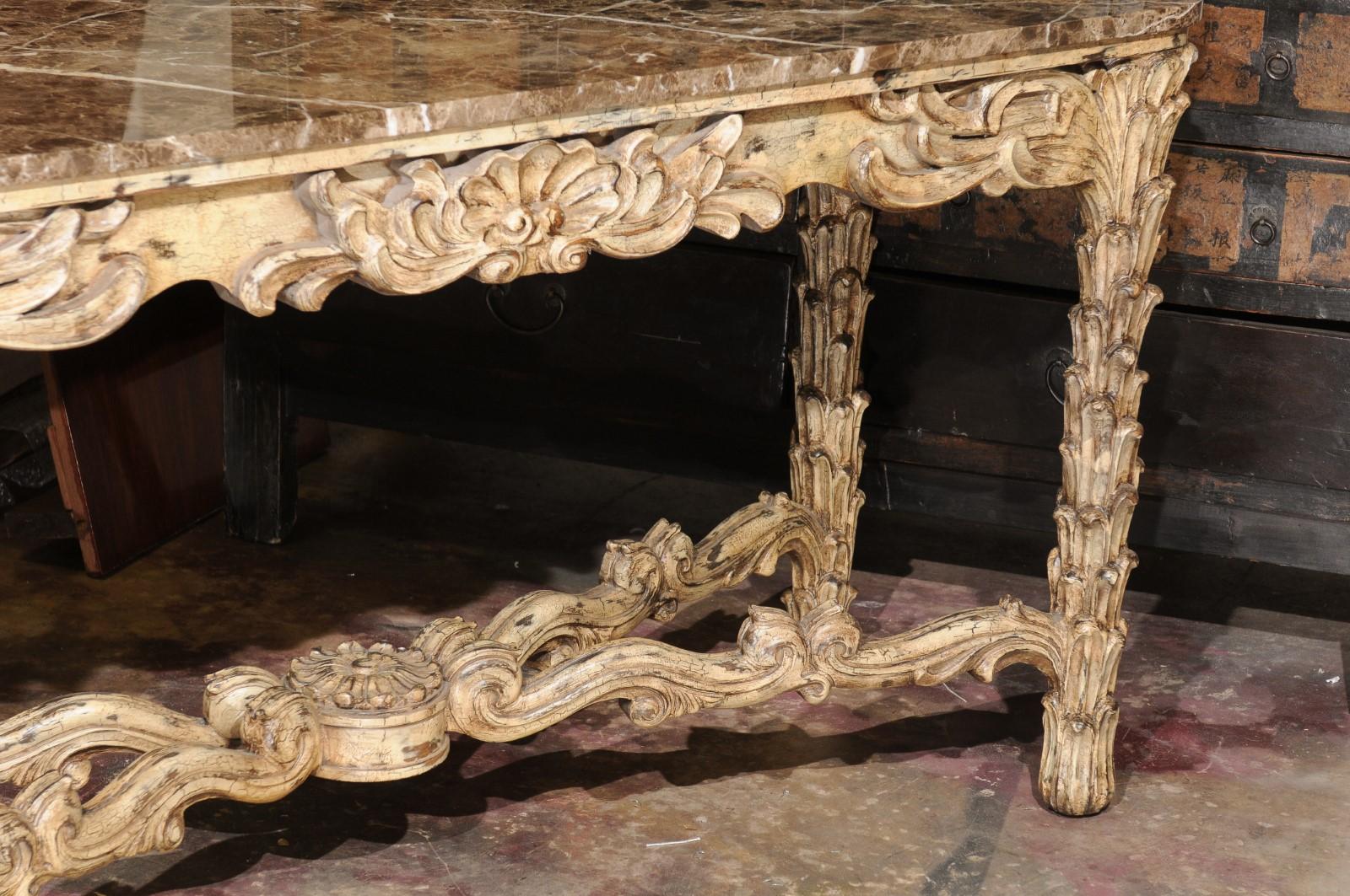 French Vintage Painted Marble Top Console For Sale 14