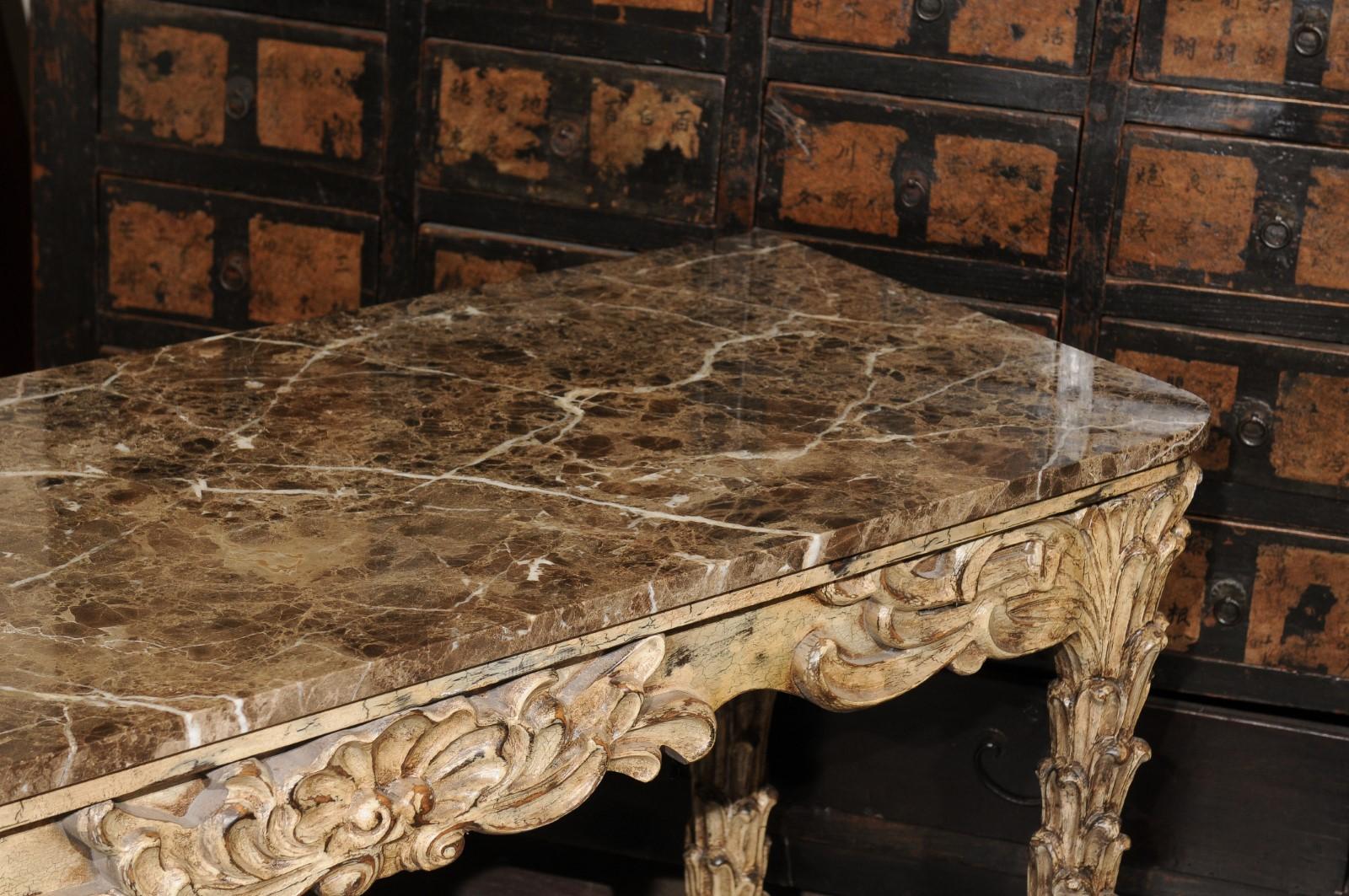 French Vintage Painted Marble Top Console For Sale 15