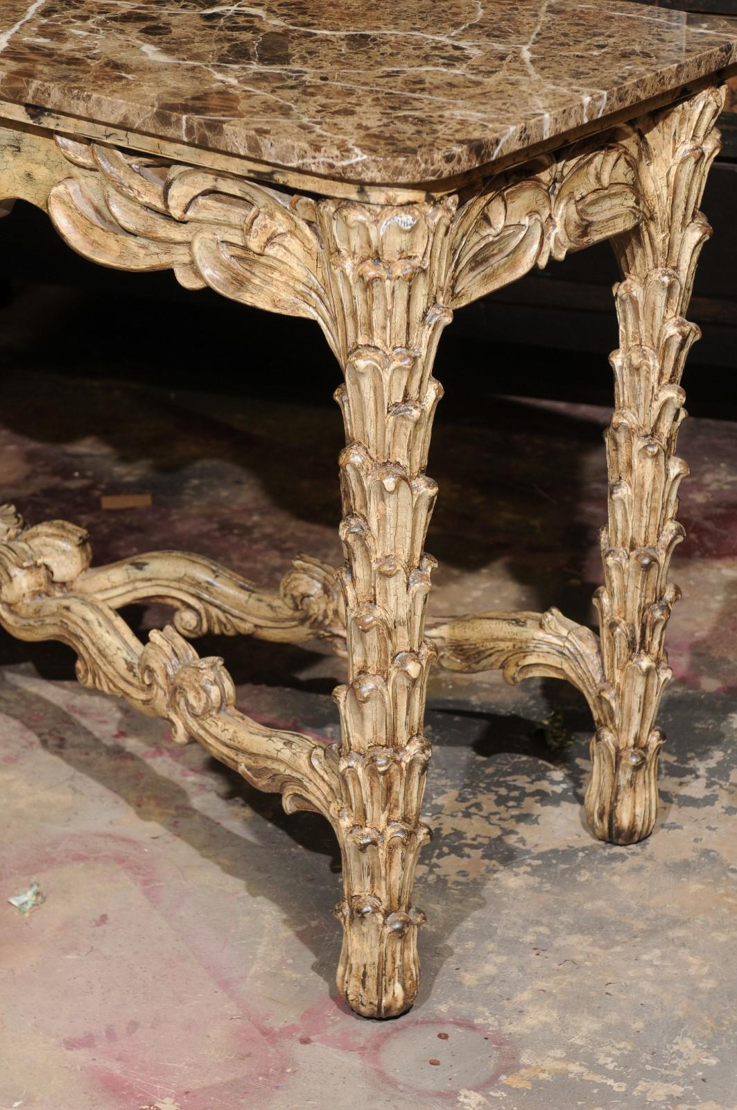 20th Century French Vintage Painted Marble Top Console For Sale