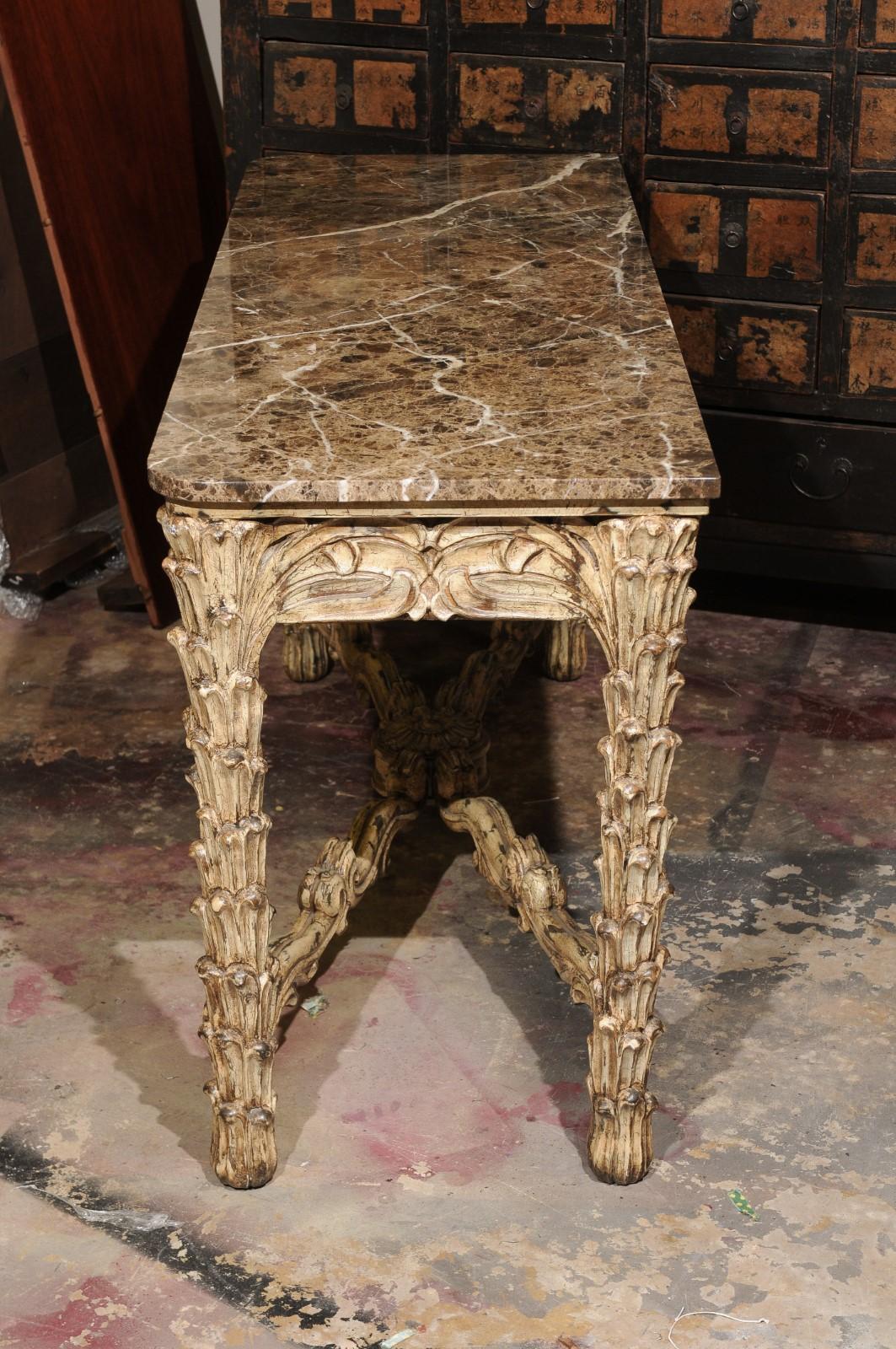 French Vintage Painted Marble Top Console For Sale 1