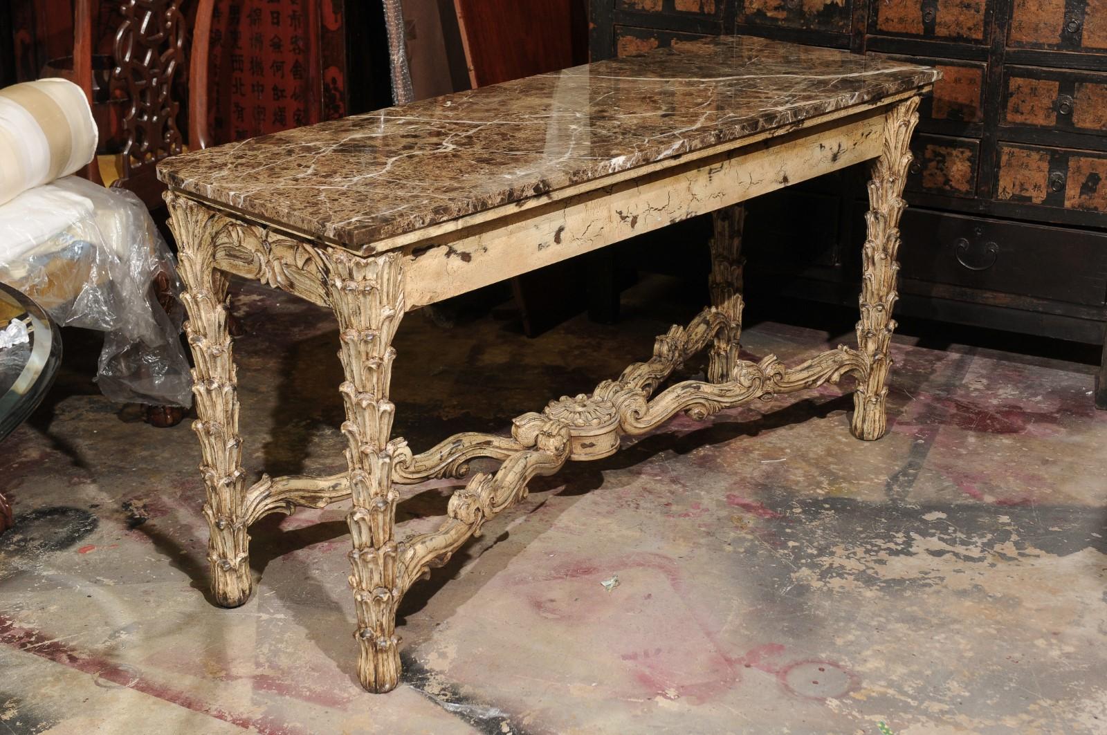 French Vintage Painted Marble Top Console For Sale 2