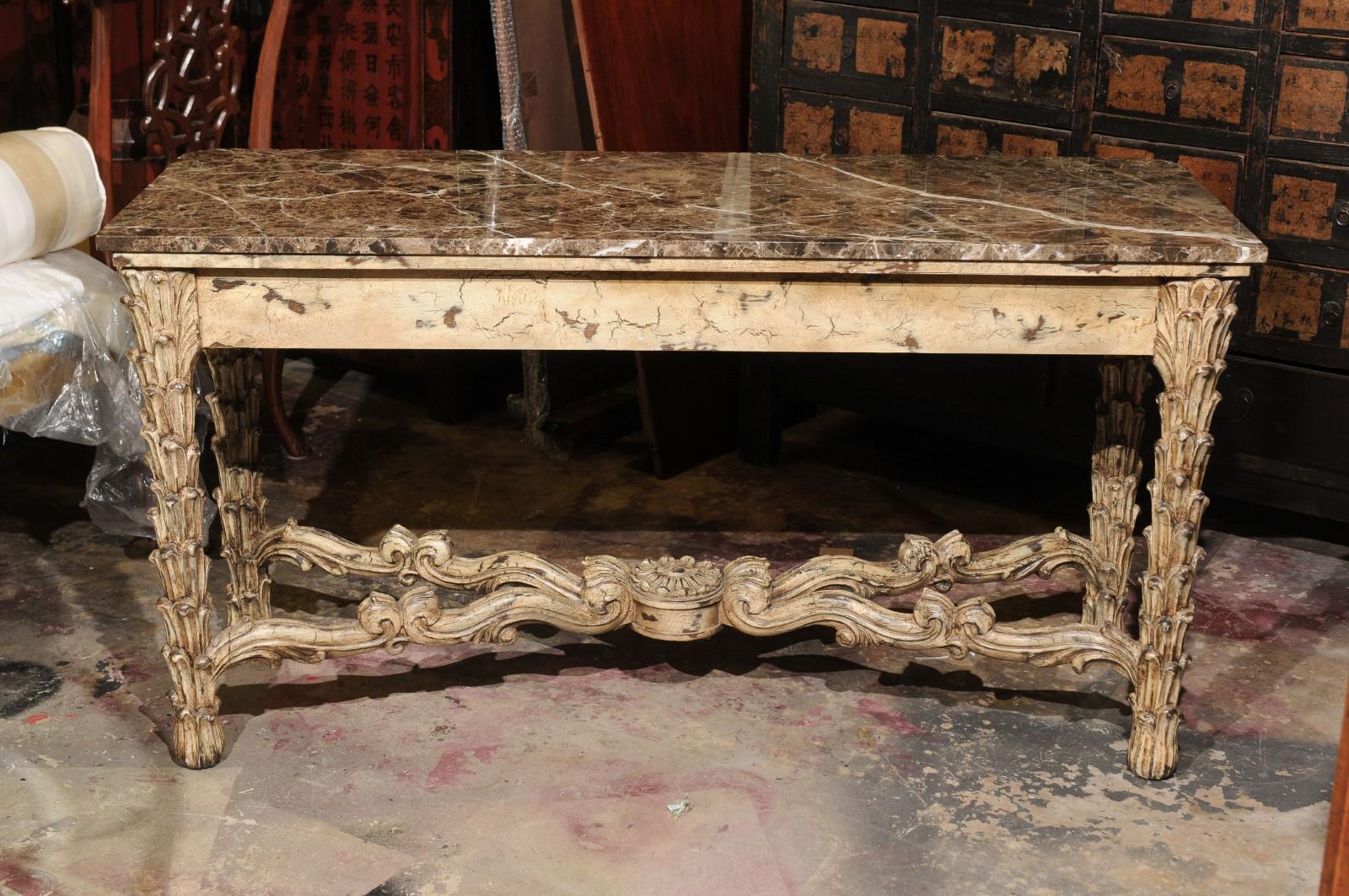 French Vintage Painted Marble Top Console For Sale 3
