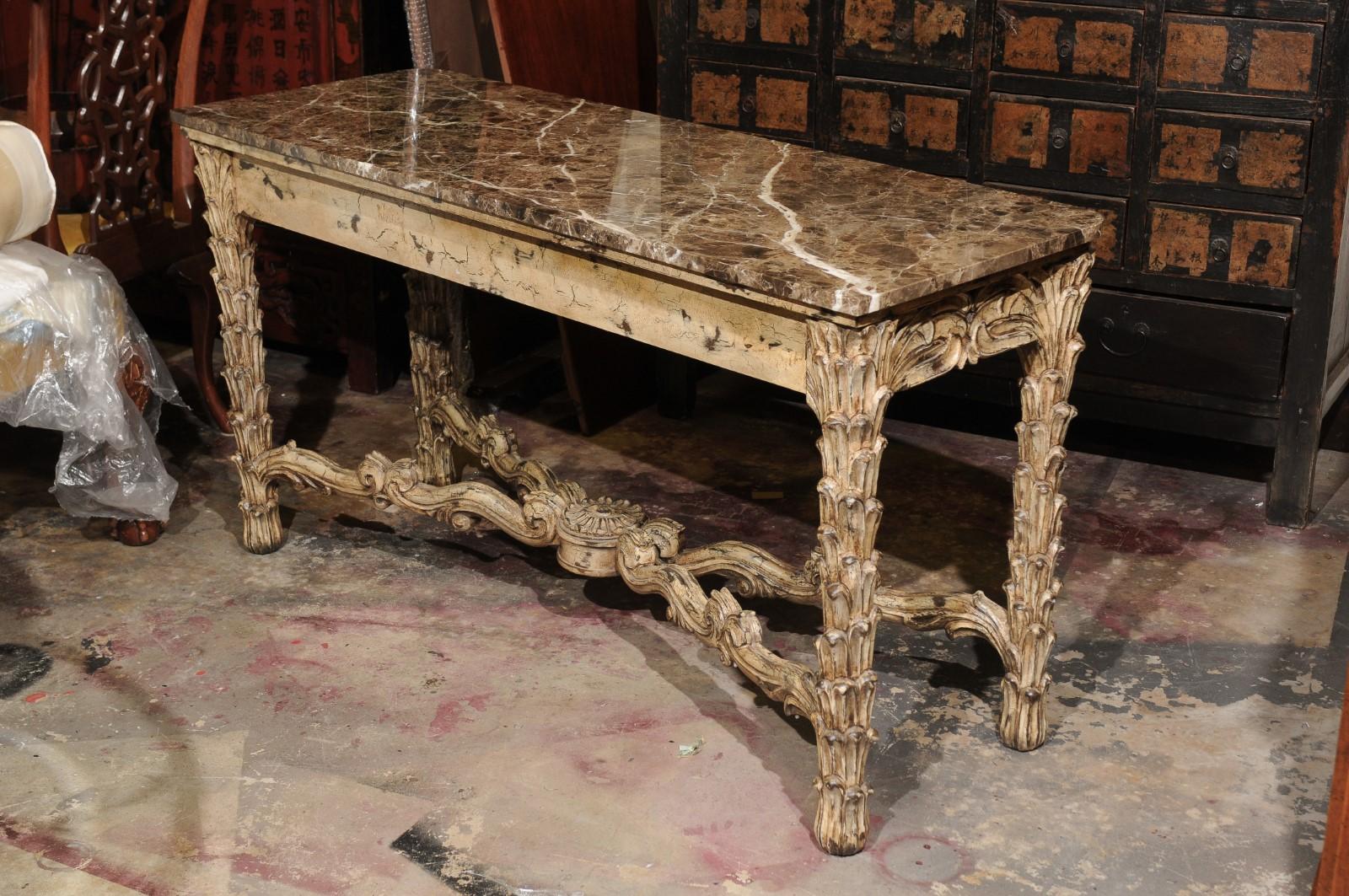 French Vintage Painted Marble Top Console For Sale 4