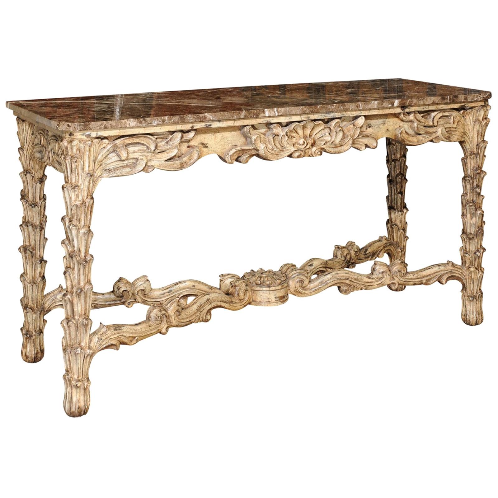 French Vintage Painted Marble Top Console For Sale