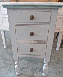 French Vintage Painted Pine 3-Drawer Nightstand
