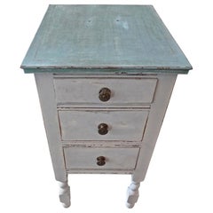 French Vintage Painted Pine 3-Drawer Nightstand