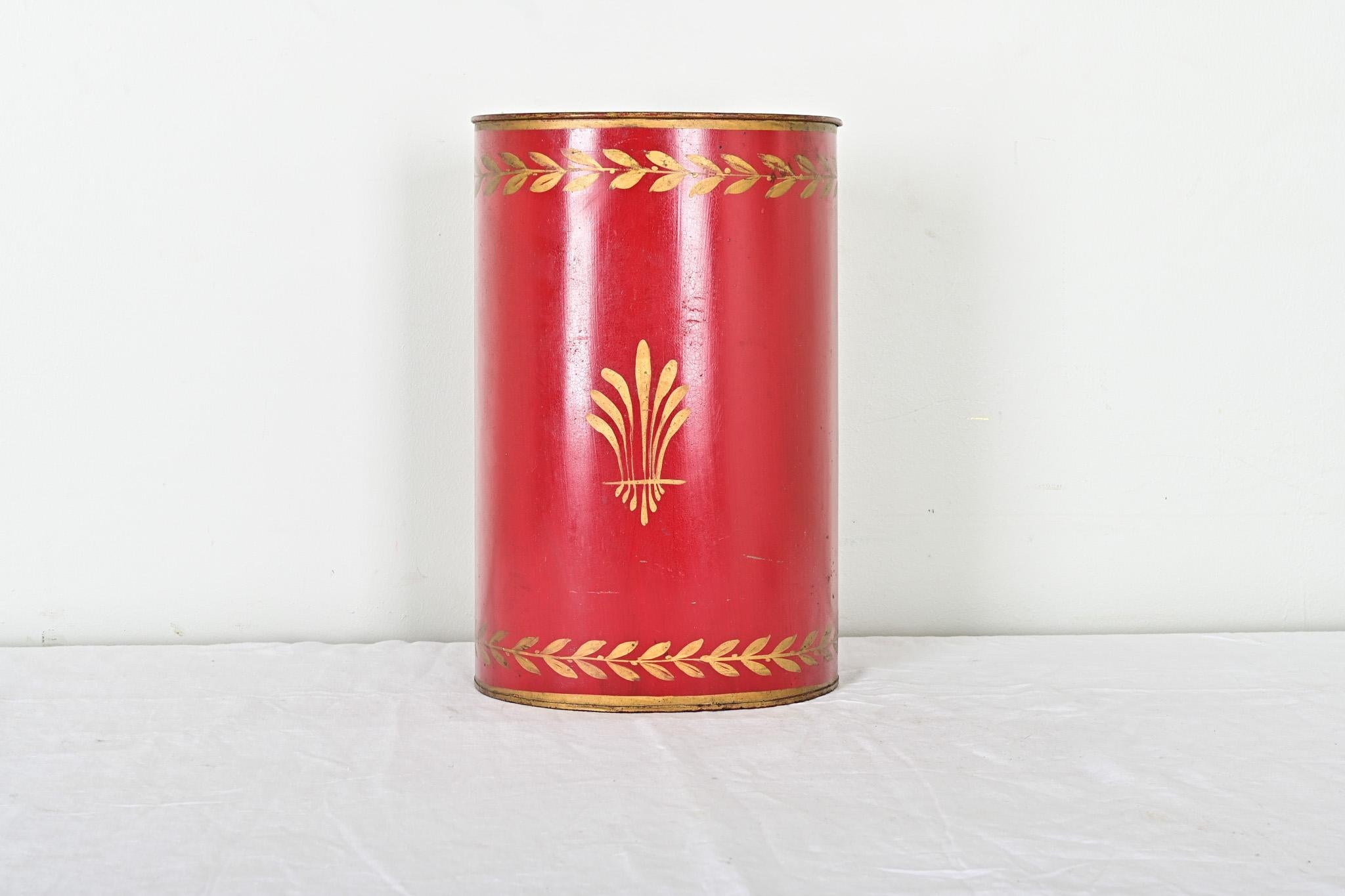 Neoclassical French Vintage Painted Tole Wastebasket